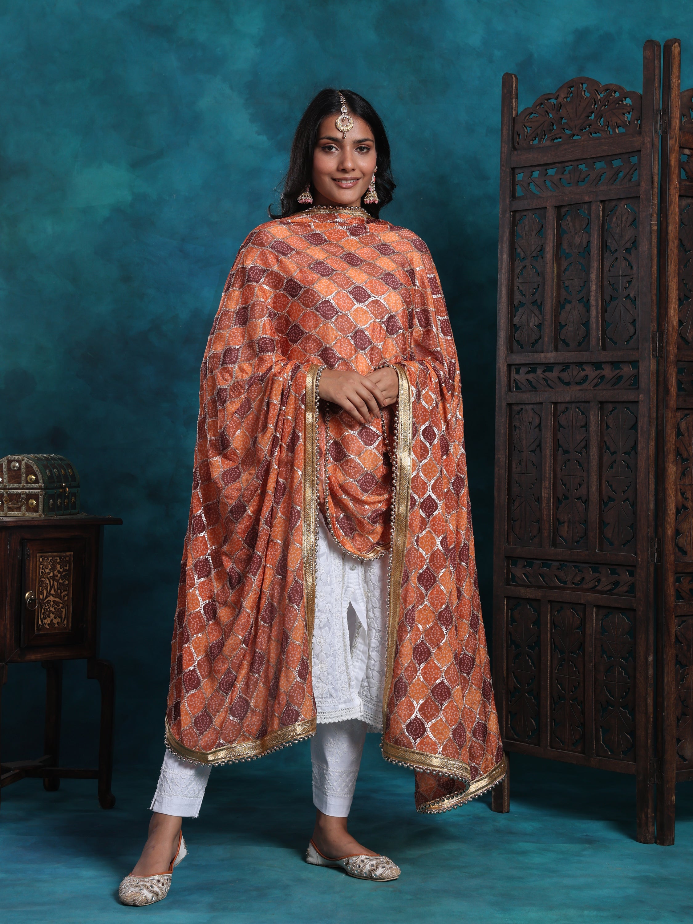 Multi Gold Bandhej Print With Zari Border Heavy Bridal Dupatta