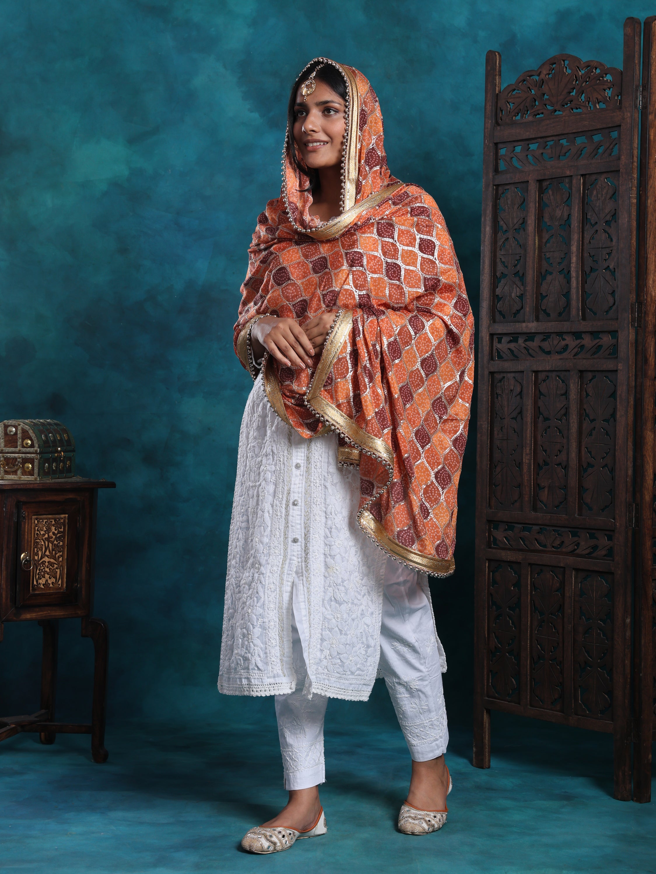 Multi Gold Bandhej Print With Zari Border Heavy Bridal Dupatta