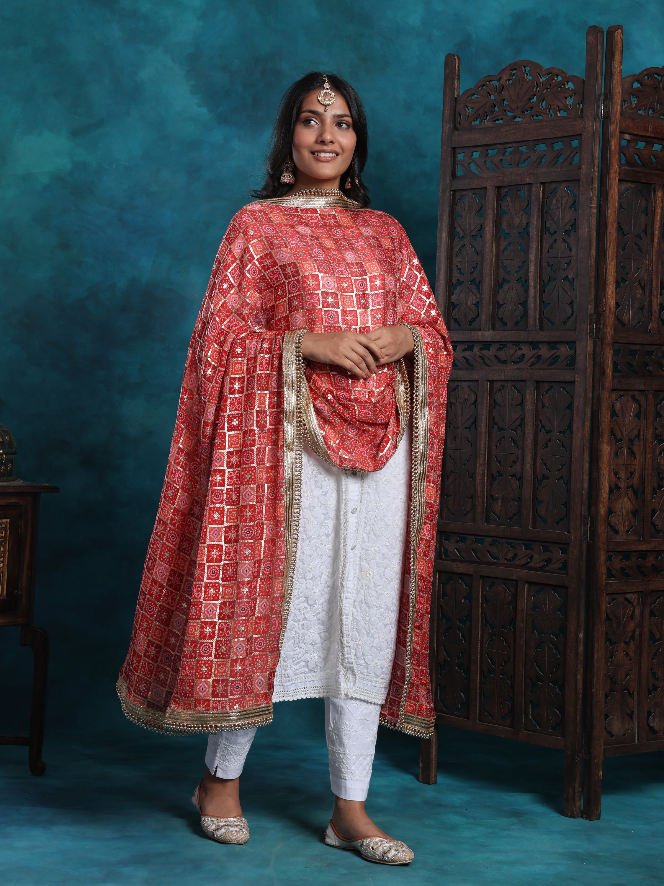 Multi Gold Bandhej Print With Zari Border Heavy Bridal Dupatta