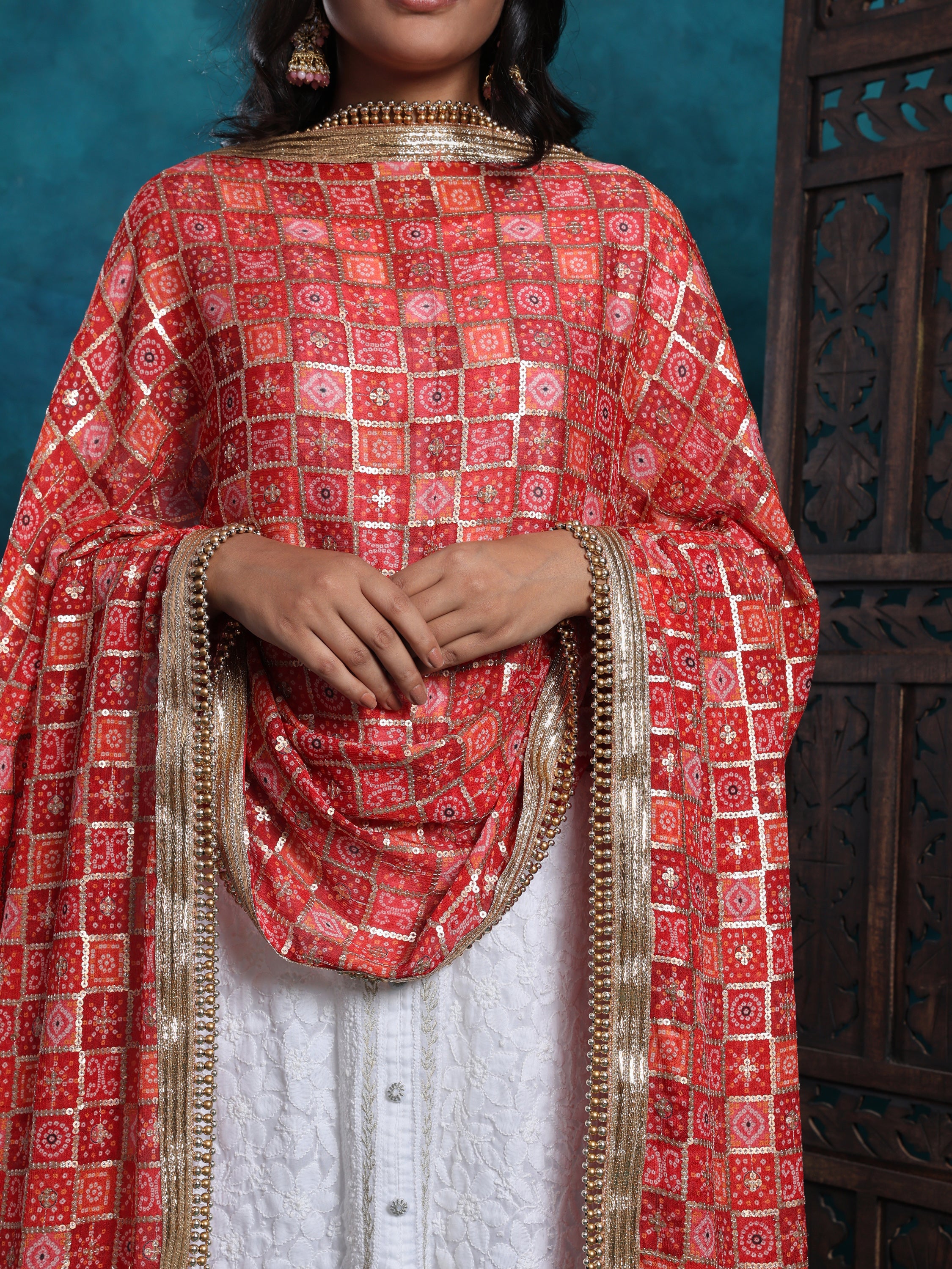 Multi Gold Bandhej Print With Zari Border Heavy Bridal Dupatta