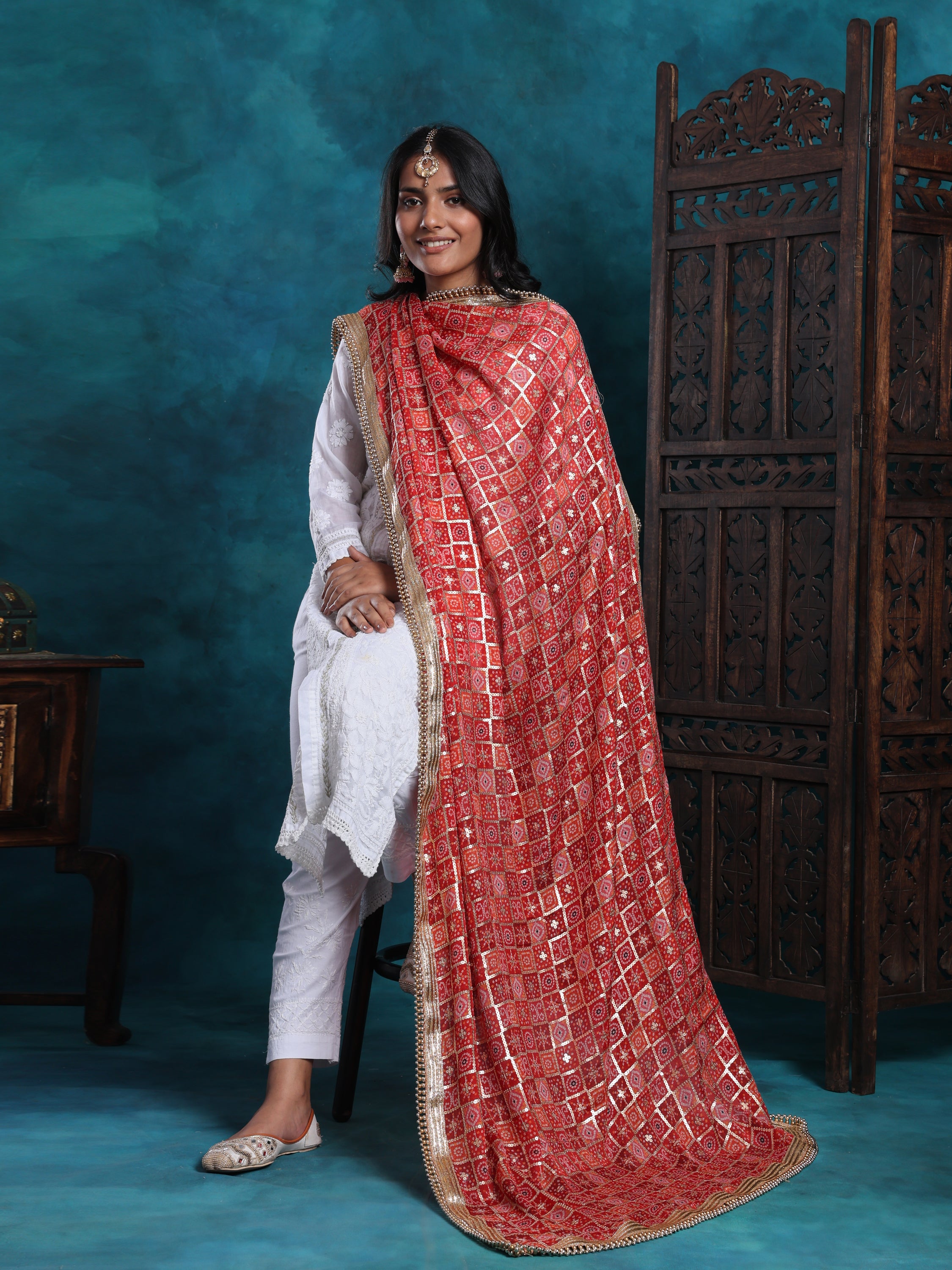 Multi Gold Bandhej Print With Zari Border Heavy Bridal Dupatta