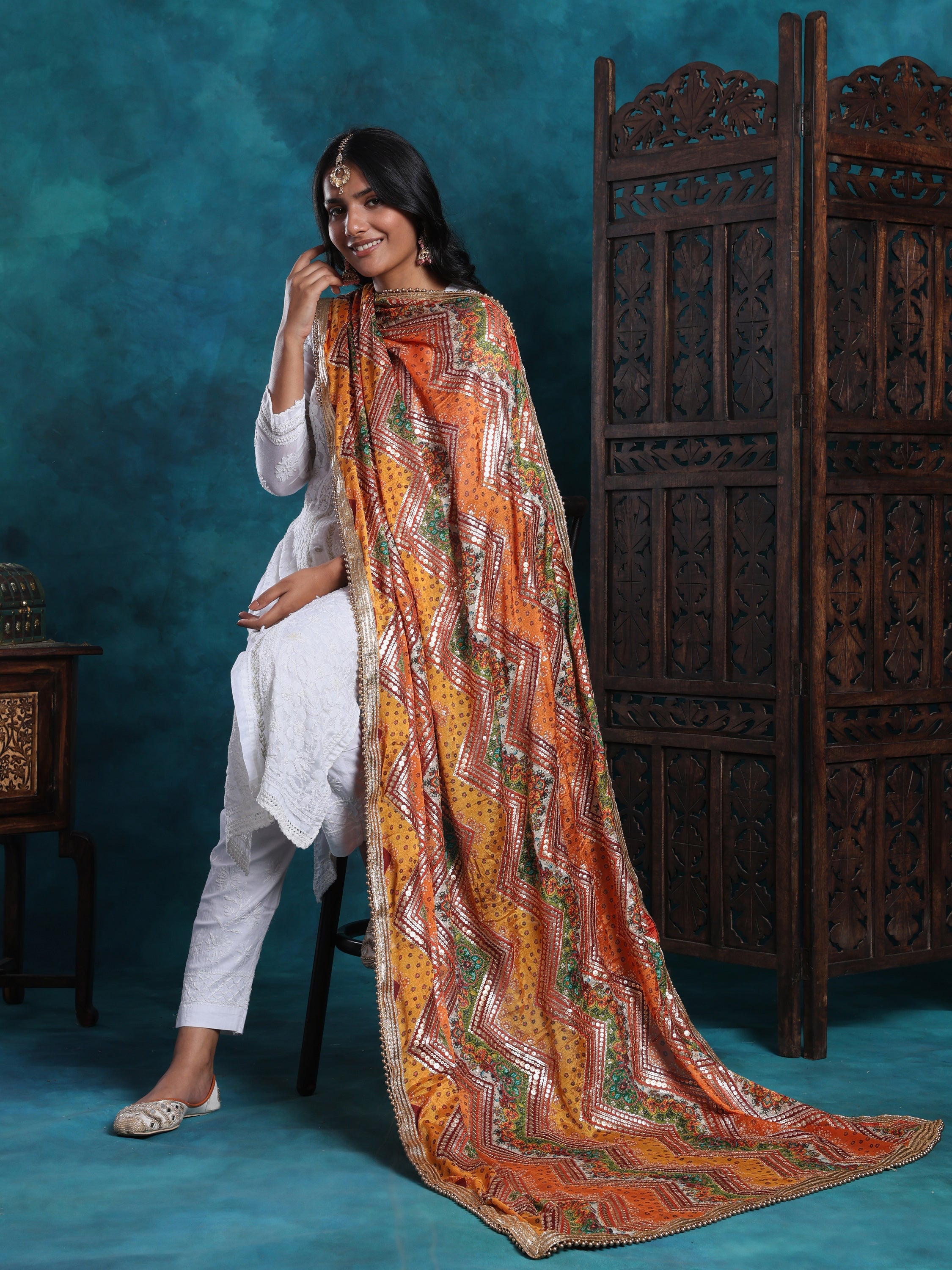 Handcrafted Sequin Tikki And Zari Work Luxurious Dupatta