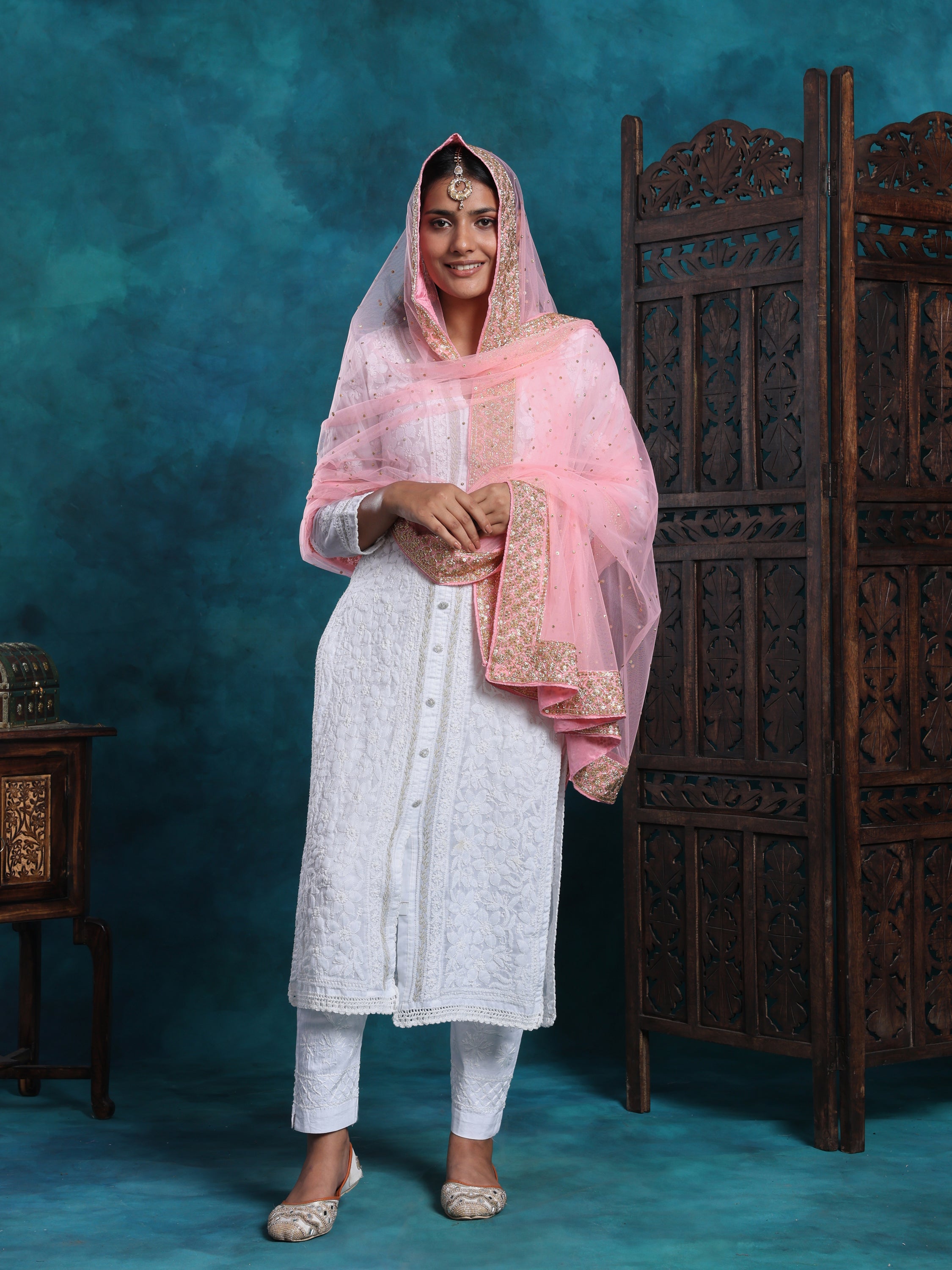 Mukaish Handcrafted With Dabka Work Wedding Dupatta