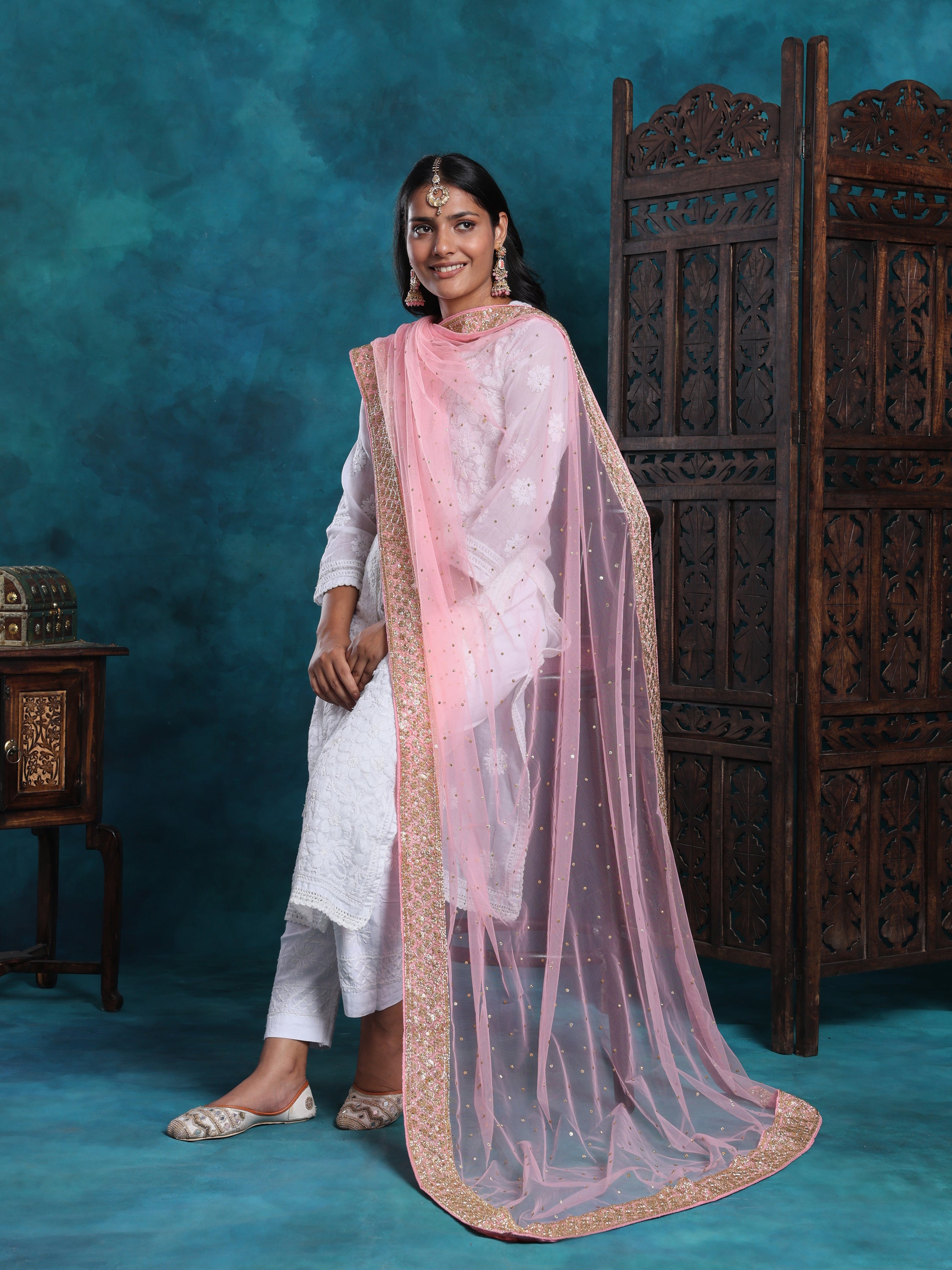 Mukaish Handcrafted With Dabka Work Wedding Dupatta