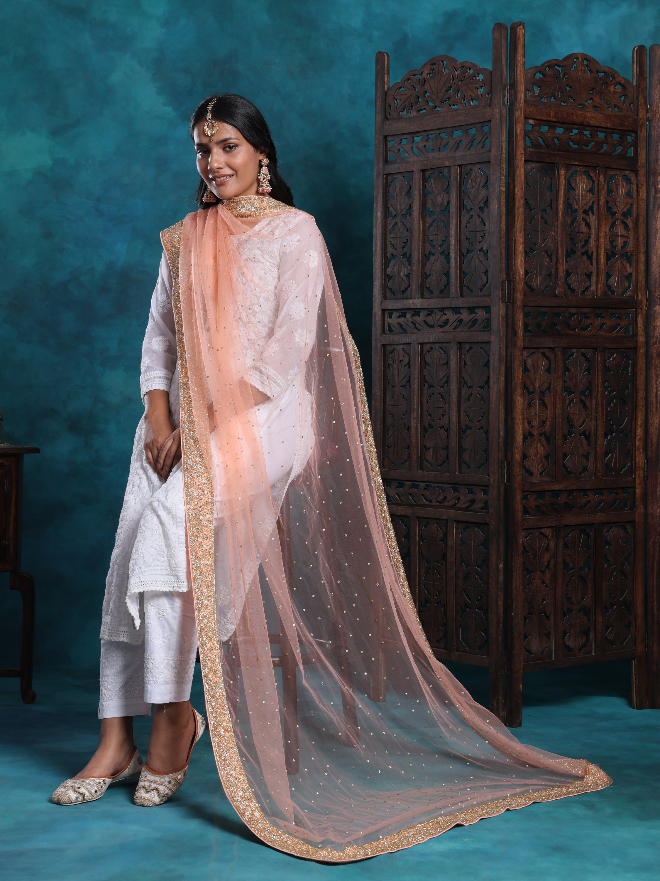 Mukaish Hand Embroidered And Embellished Bridal Dupatta