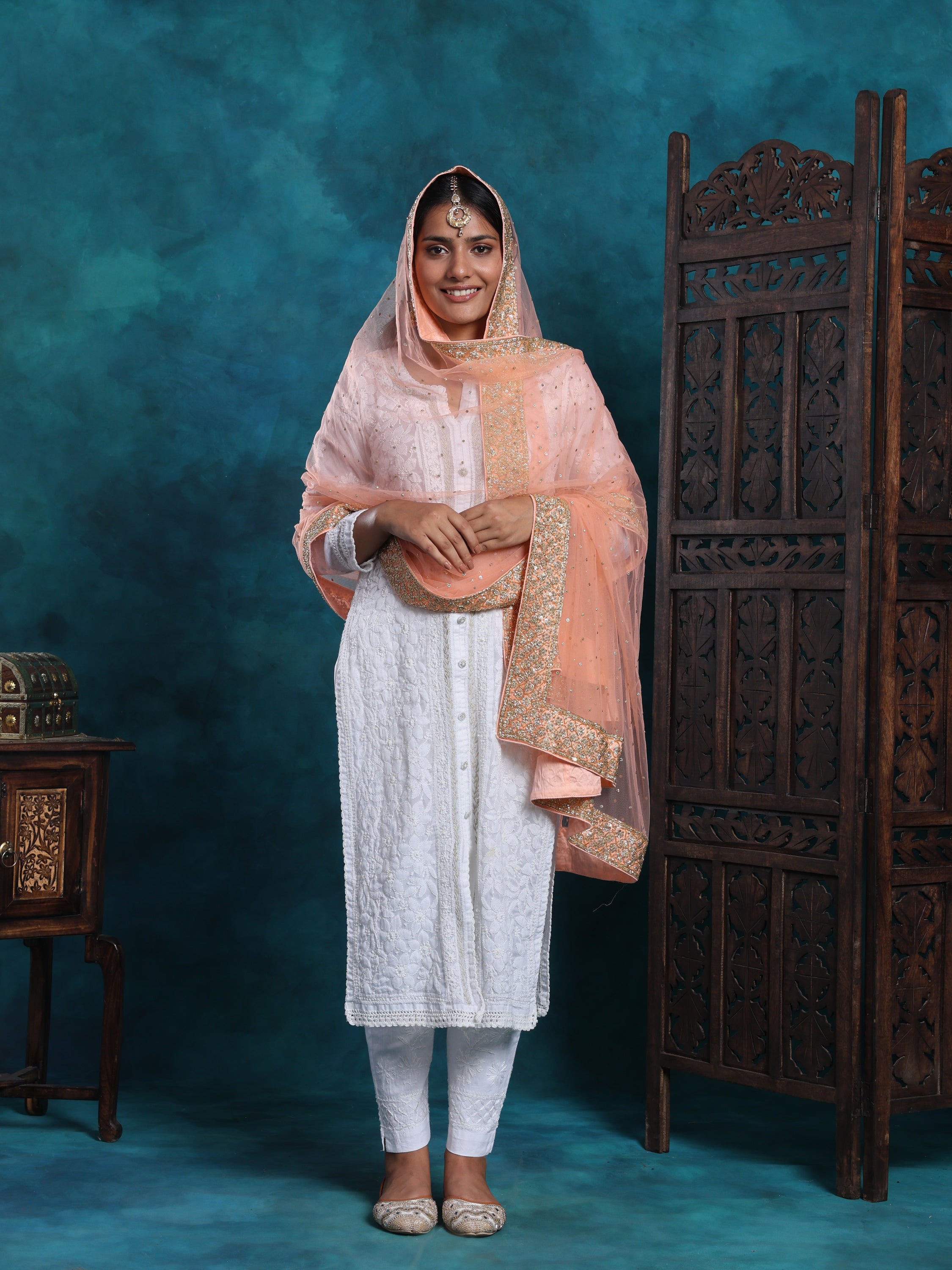 Mukaish Hand Embroidered And Embellished Bridal Dupatta