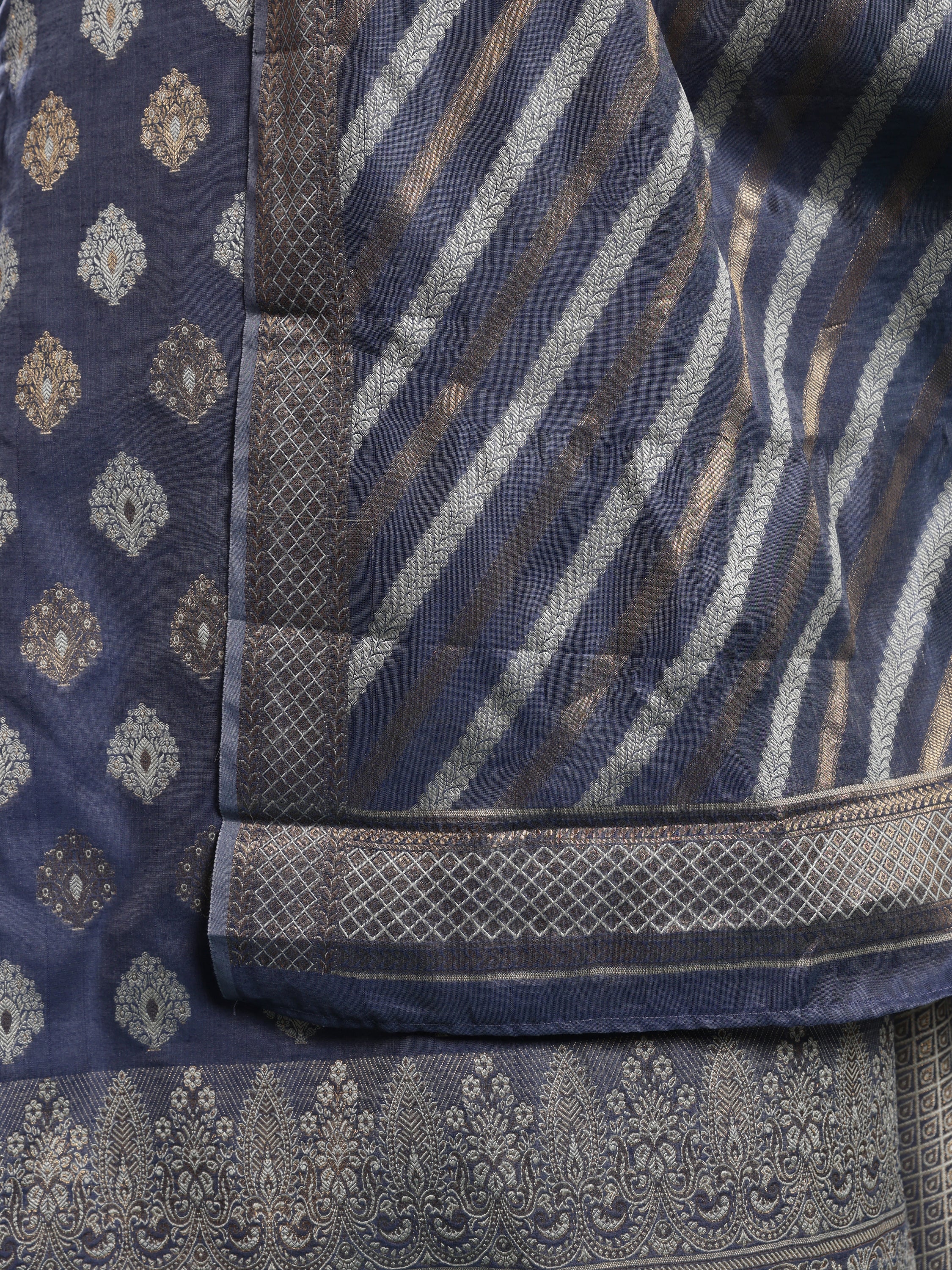 Powder Grey Banarasi With Zari Work Suit