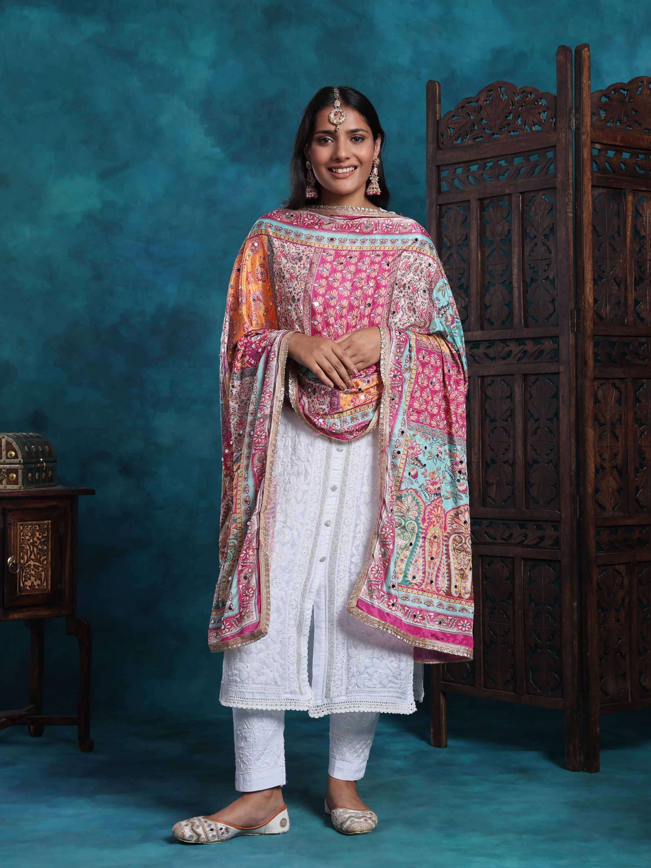 Intricate Handcrafted Pakistani Dupatta With Real Mirror Work