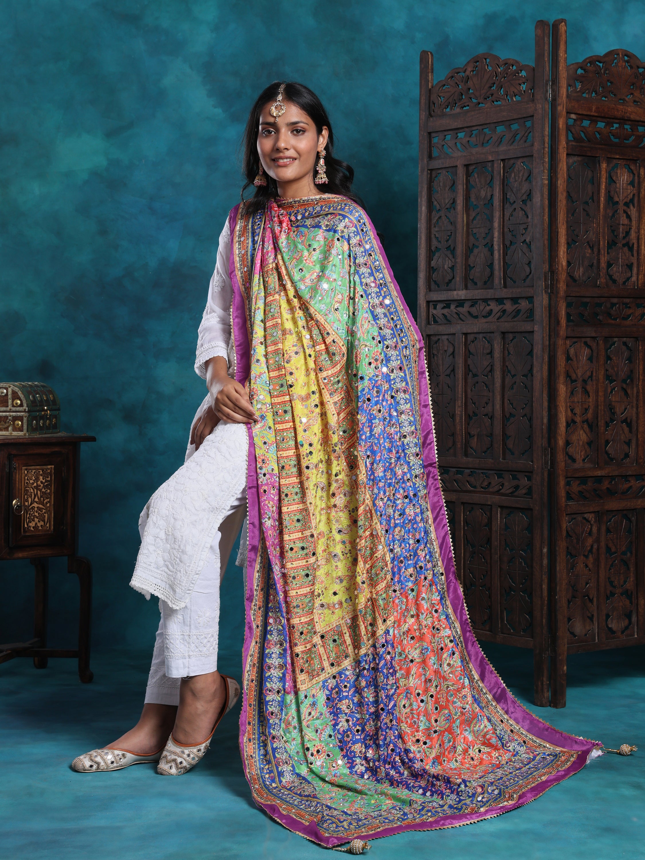 Handcrafted pakistani mirror gota patti embroidered dupatta