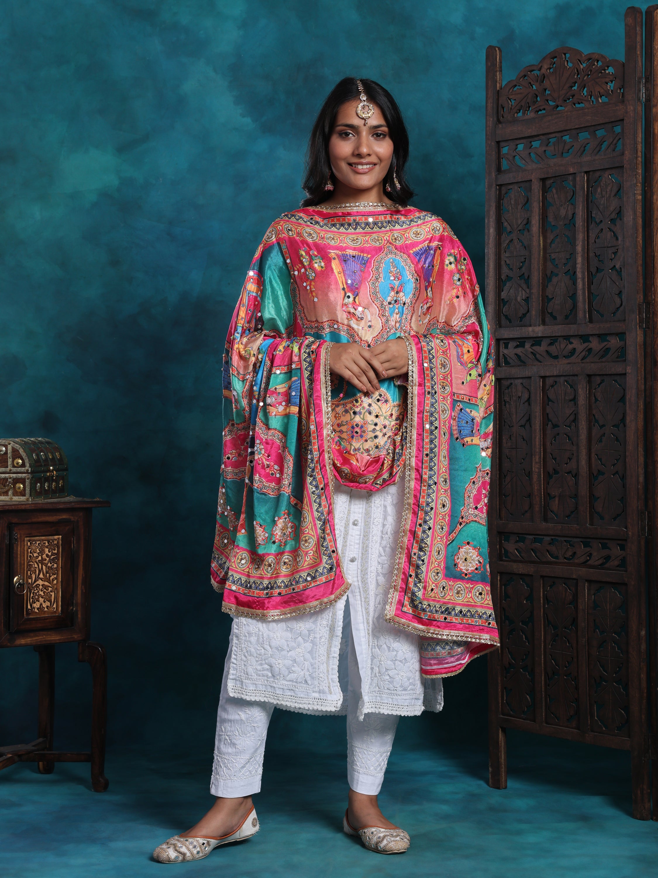 Handcrafted pakistani mirror gota patti embroidered dupatta