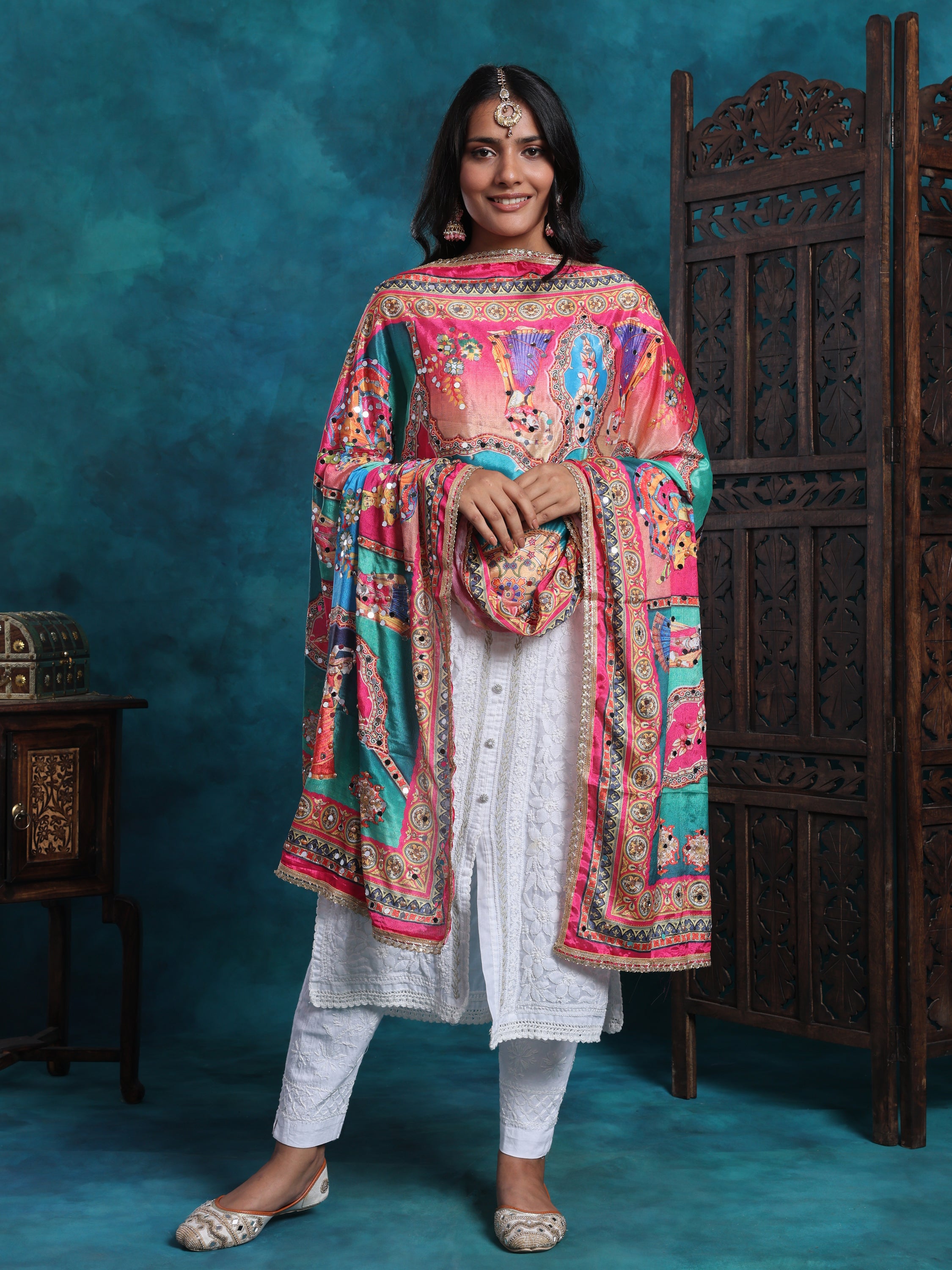 Intricate Handcrafted Pakistani Dupatta With Real Mirror Work