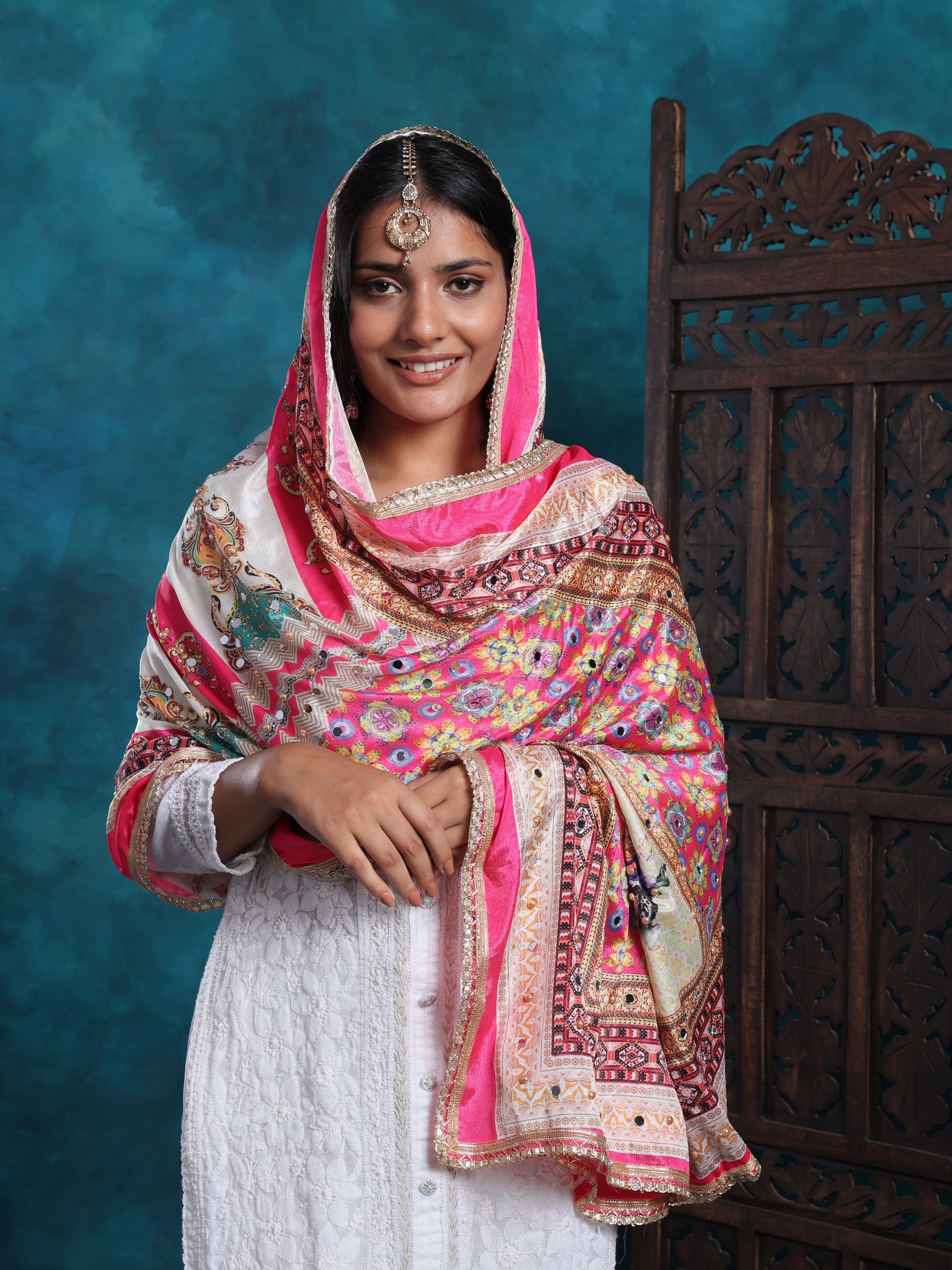 Intricate Handcrafted Pakistani Dupatta With Real Mirror Work