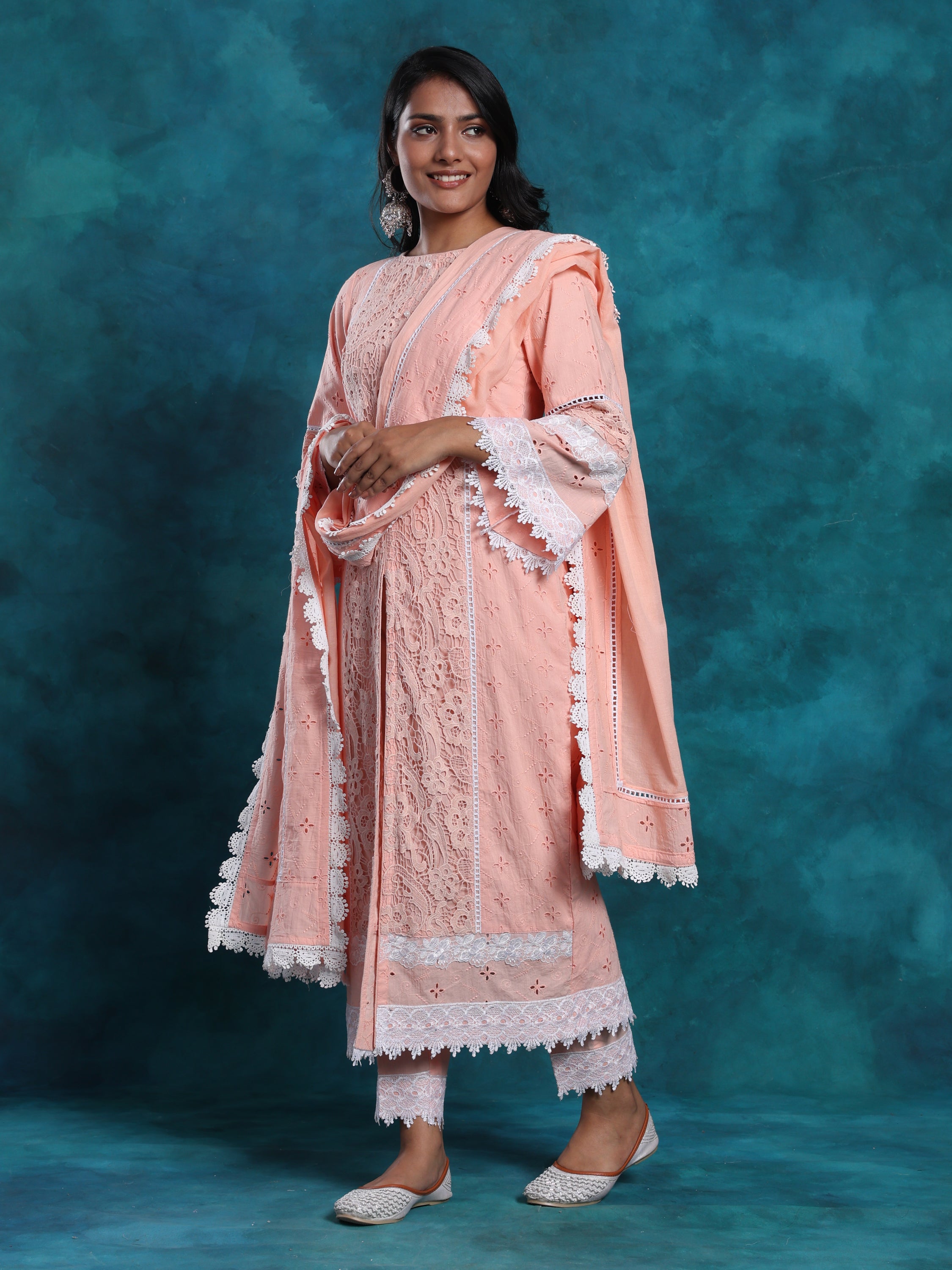 Crochet Pakistani Style Pure Cotton Schiffly Chikan Suit