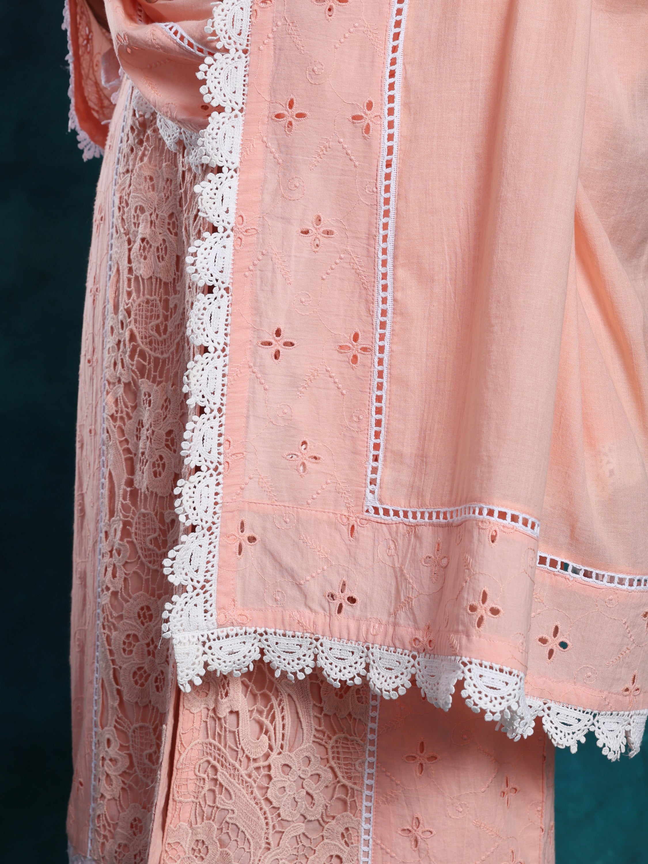 Crochet Pakistani Style Pure Cotton Schiffly Chikan Suit