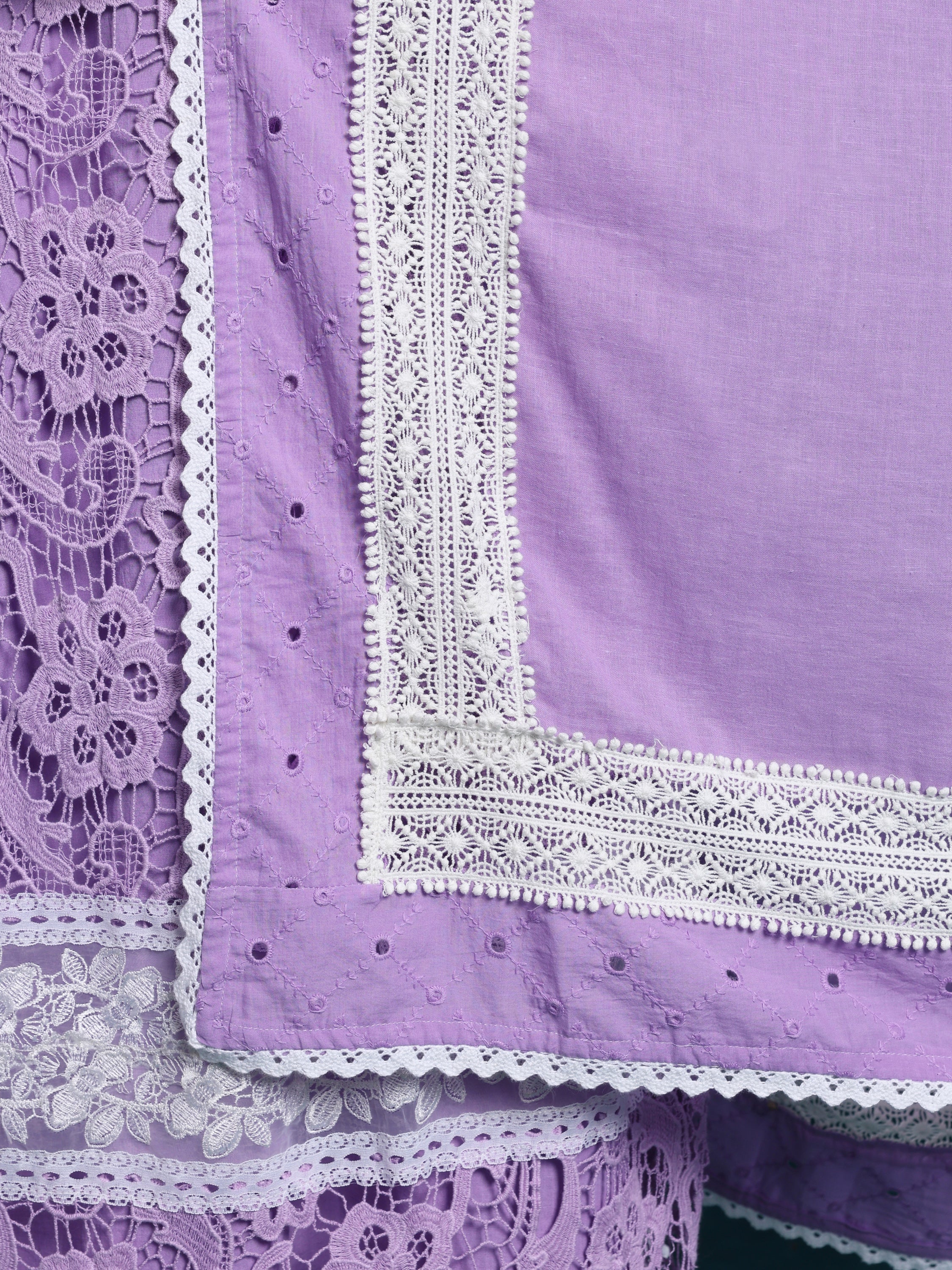 Mauve With White Pakistani Style Schiffly Chikan Suit In Cotton