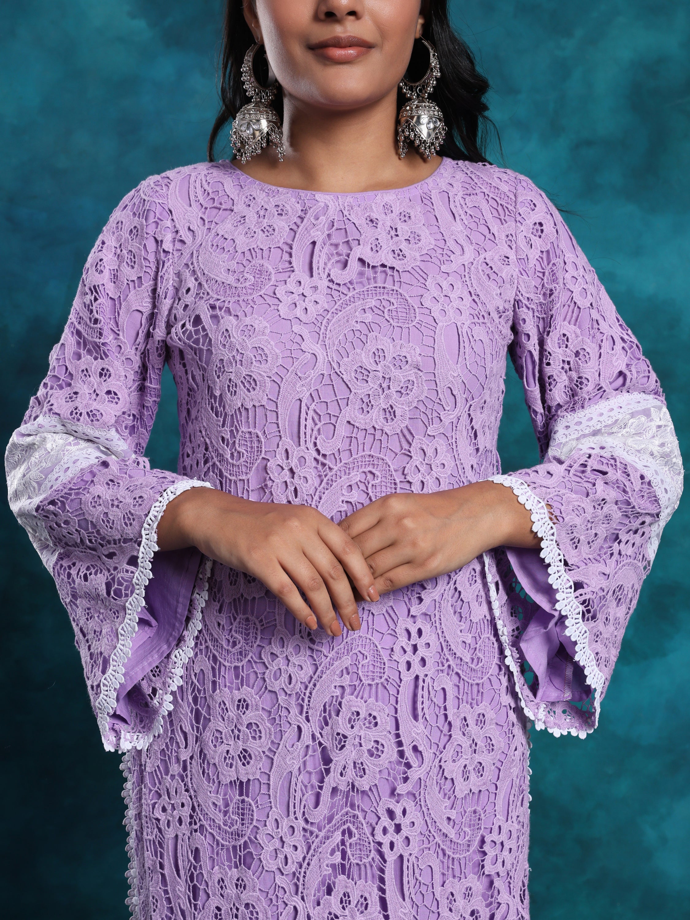 Mauve With White Pakistani Style Schiffly Chikan Suit In Cotton