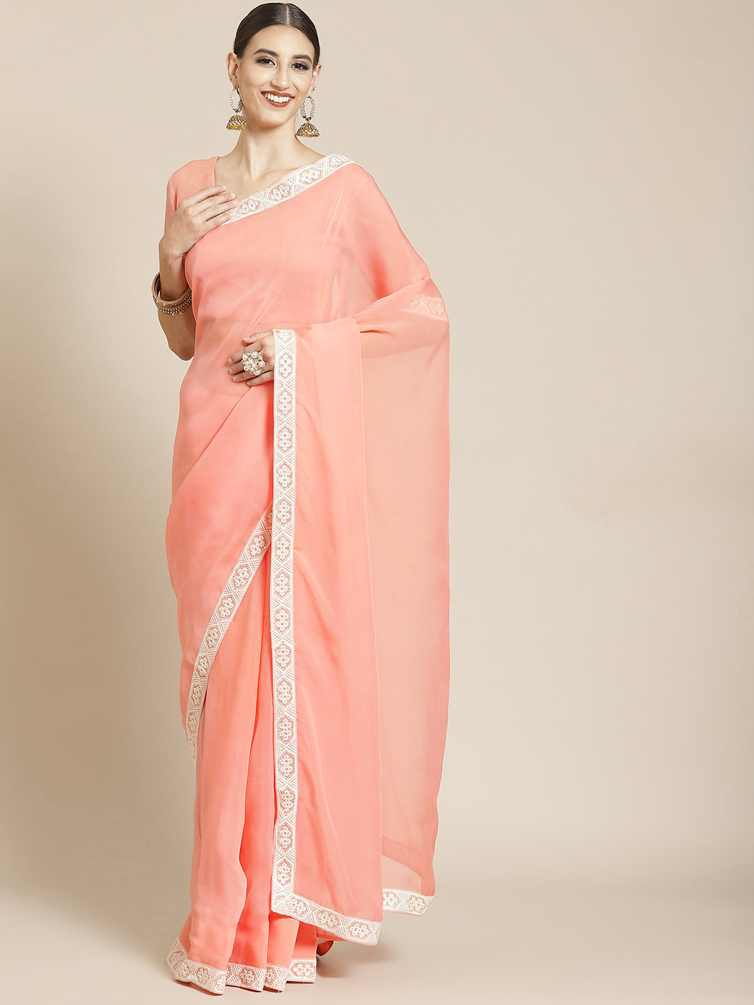 elegant sarees, chikankari sarees, lucknowi chikan sarees, pure organza sarees, organza sarees, party wear sarees, elegant simple sarees, parent teacher meeting sarees, bordered sarees, peach organza sarees, pastel shades sarees, light color sarees, simple look sarees, party wear sarees, organza sarees, chicken, chickenkari, chicken saree, lucknowi chikankari saree, saree
