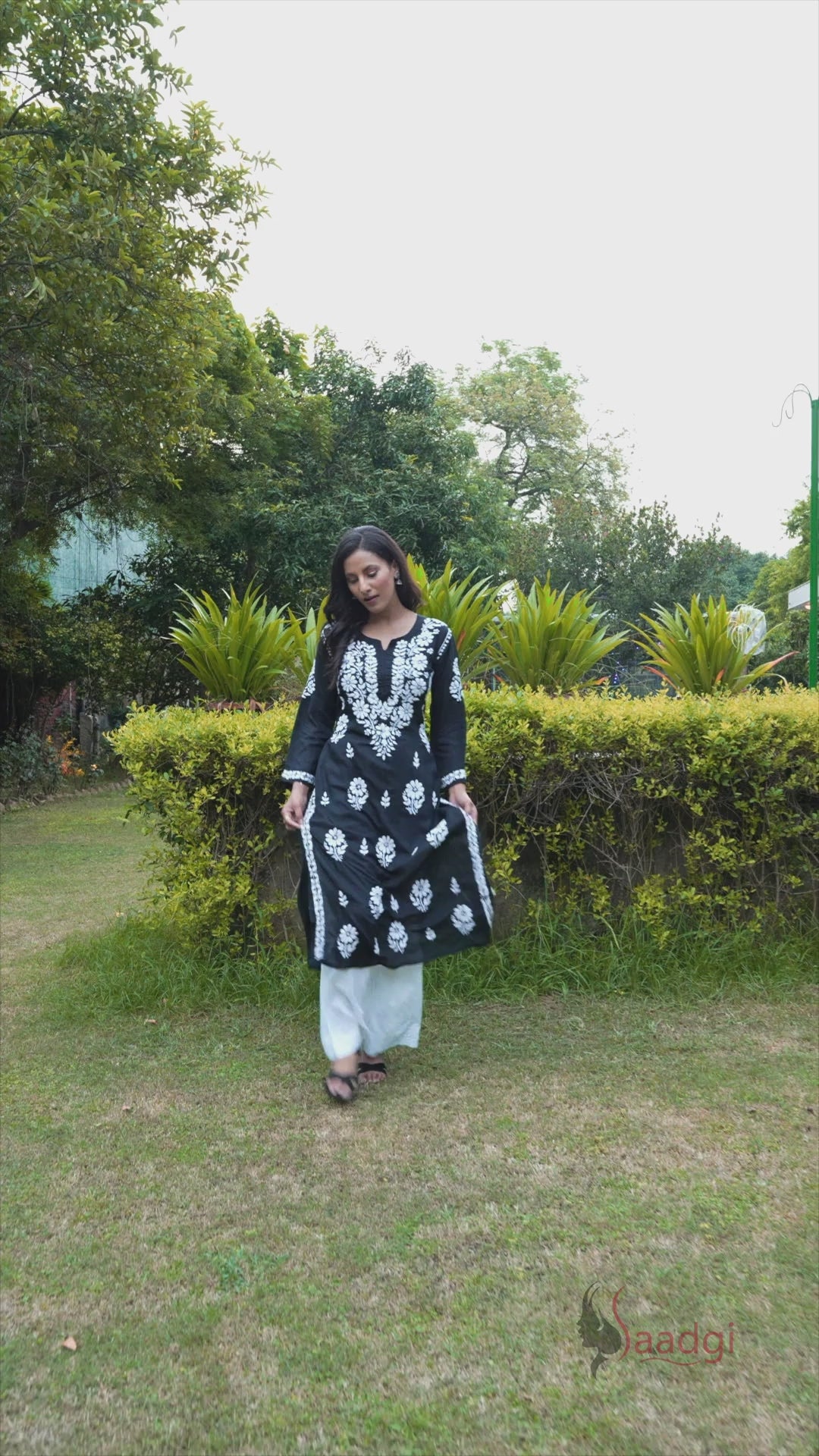 Saadgi hand embroidered chikankari black modal kurti set with palazzo-option of only kurta also available