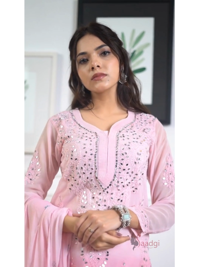 Saadgi Chikankari Handcrafted Mauve Ombre Mirror work Kurta set