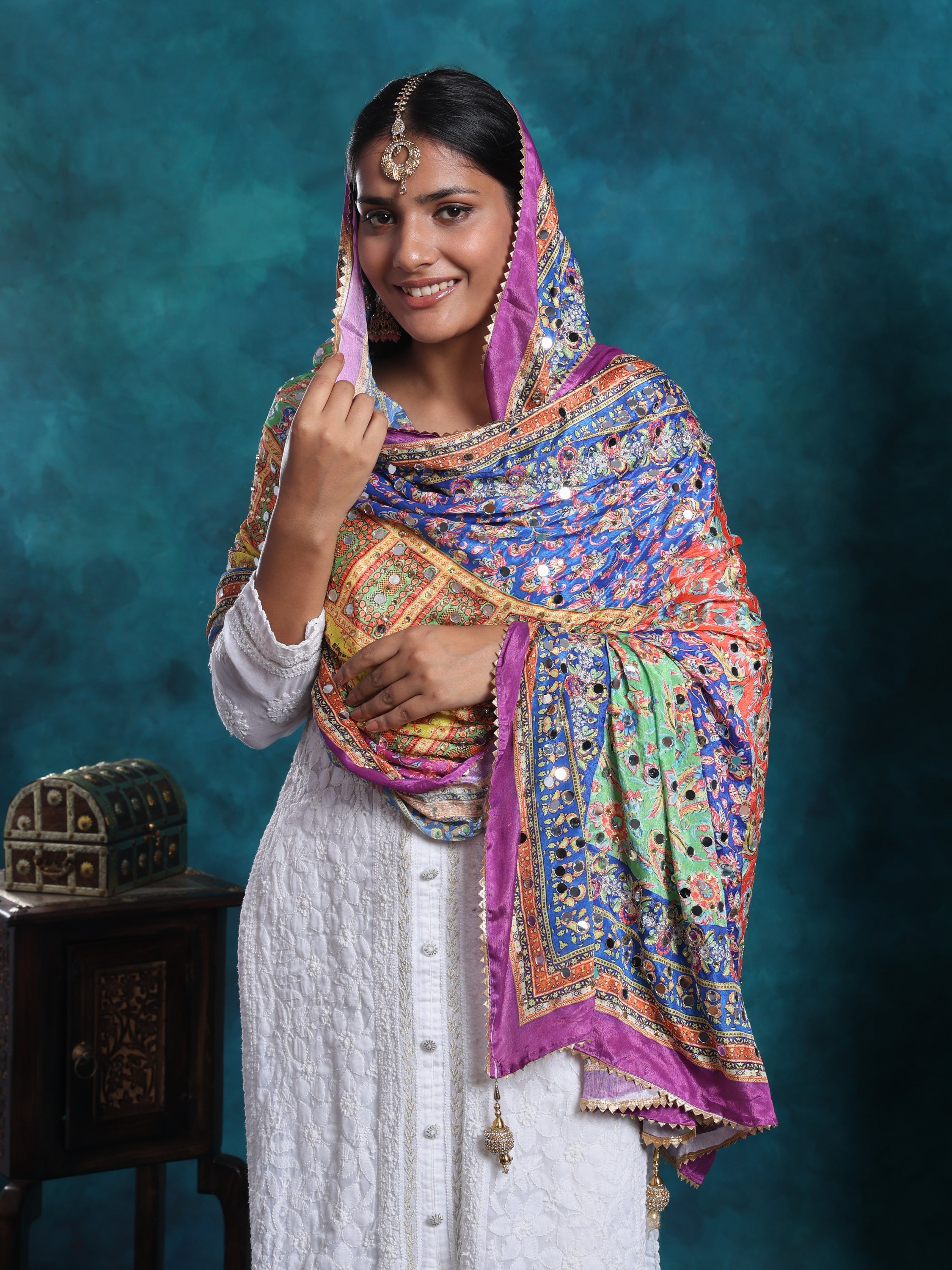 Handcrafted pakistani mirror gota patti embroidered dupatta