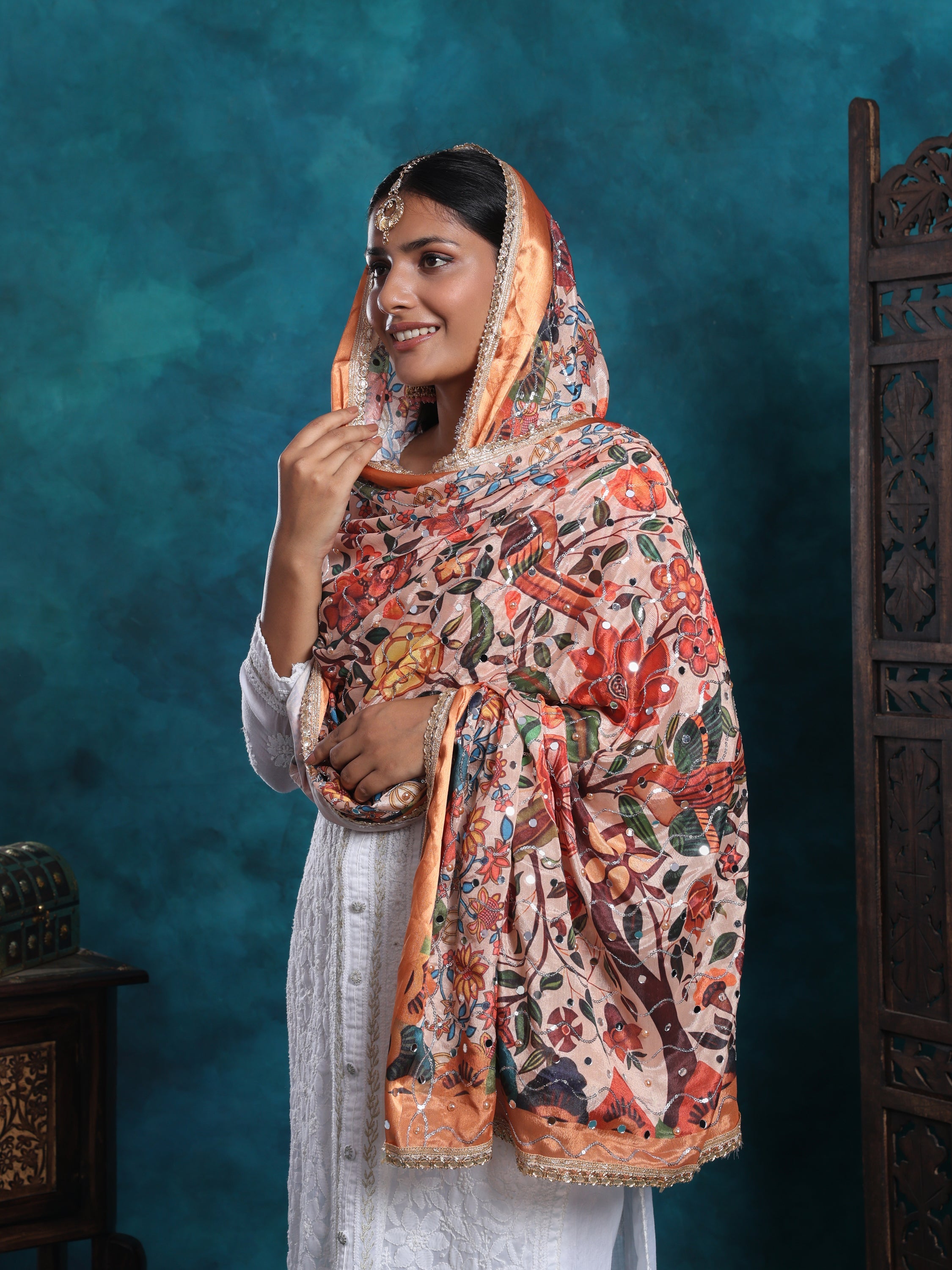 Handcrafted pakistani mirror gota patti embroidered dupatta