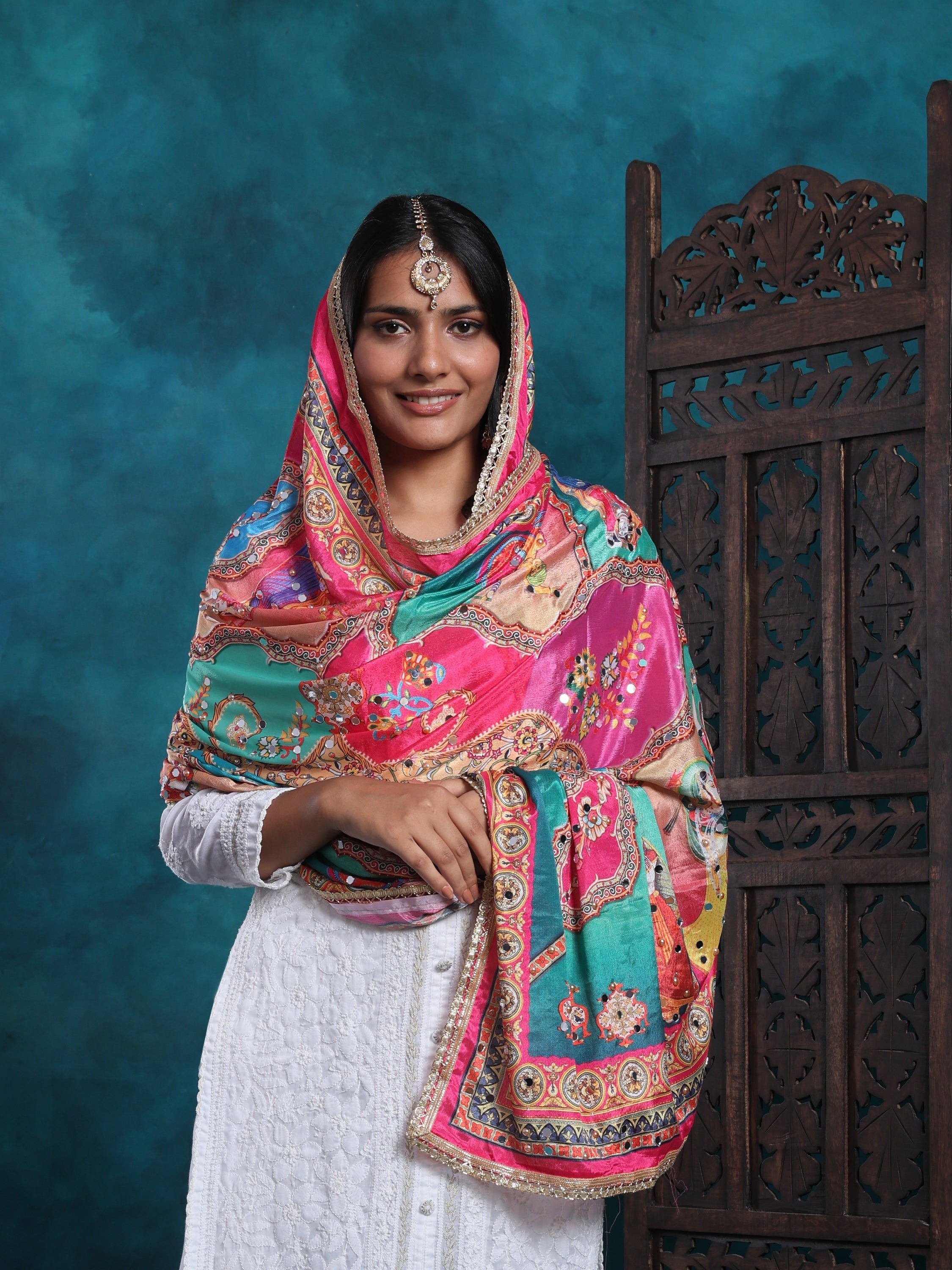 Handcrafted pakistani mirror gota patti embroidered dupatta
