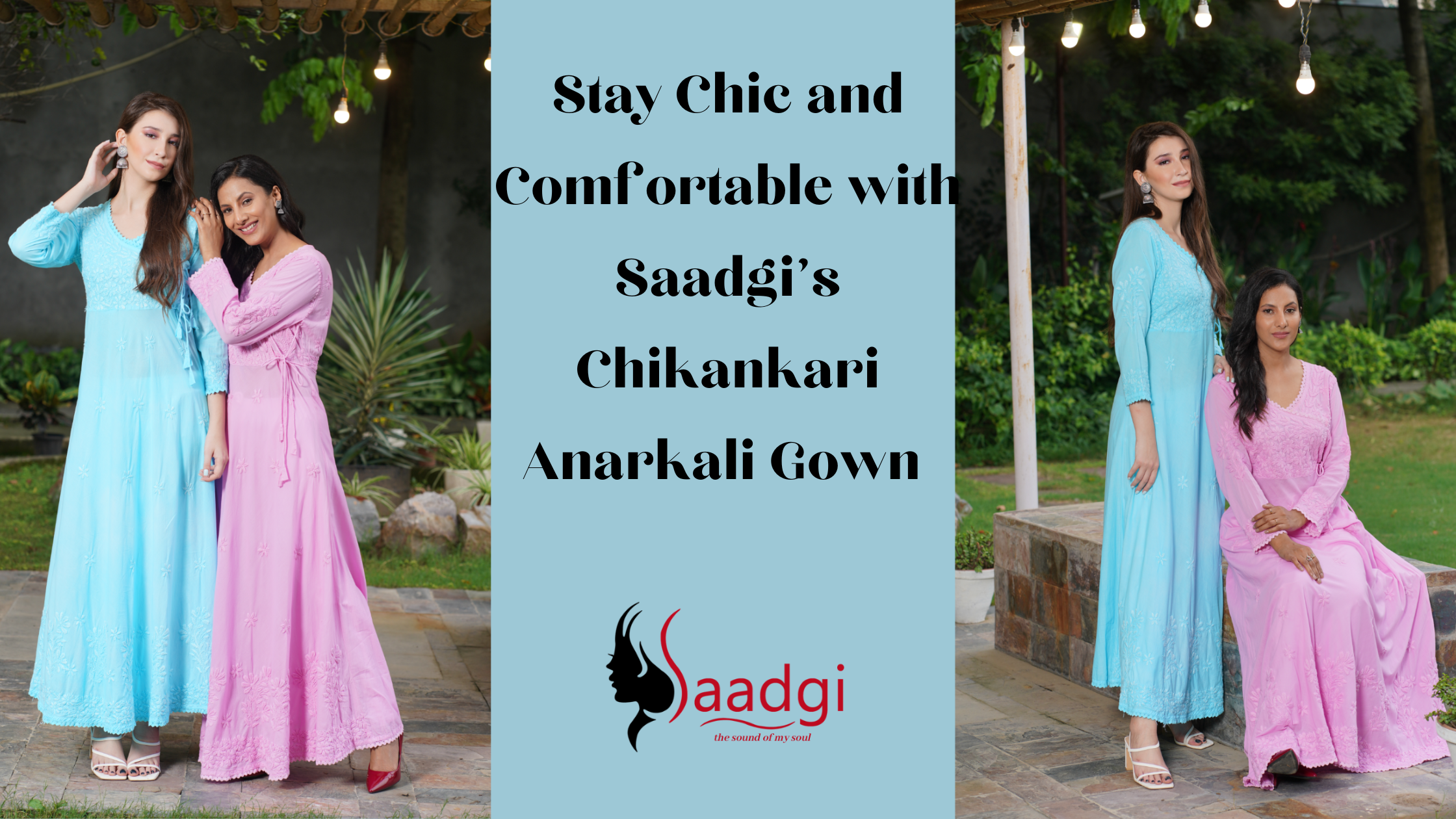 Stay Chic and Comfortable with Saadgi's Chikankari Anarkali Gown