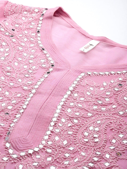 Buy Premium Modal FINE Work Pink Chikan Kurti Long (Lucknowi Chikankari)  (38) at Amazon.in