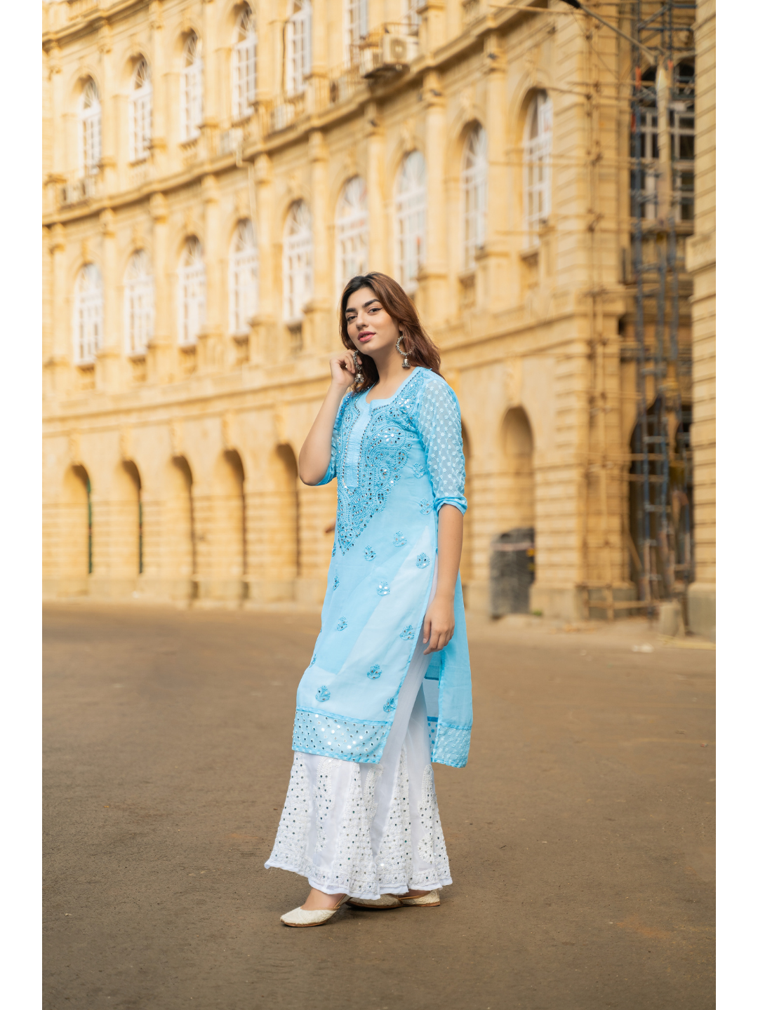 Blue Lucknowi Chikankari Work Rayon Kurti Pant Set With Dupatta – garment  villa