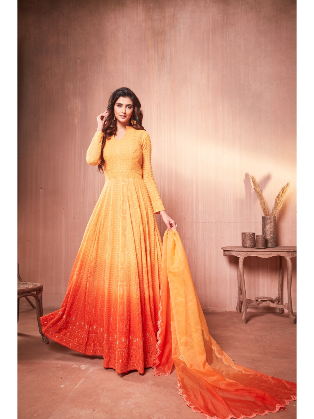 Buy Aadya Trends Women Lakhnavi vol 4 Exclusive Wear Collection Designer  Kurti Palazzo and Dupatta (L, Brown) at Amazon.in