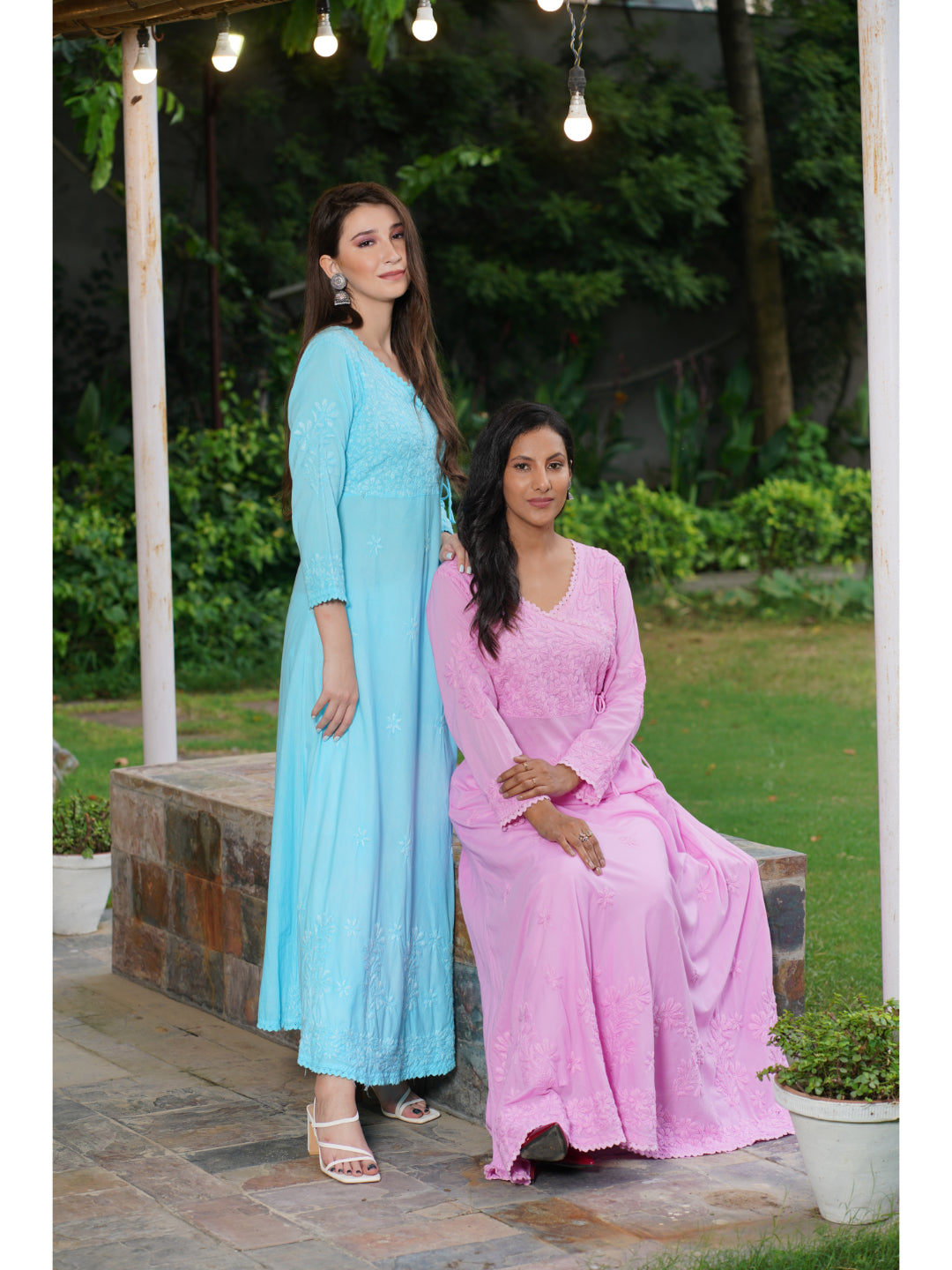 Saadgi chikankari handembroidered pure cotton  pink anarkali with pants-Option of only kurta also available