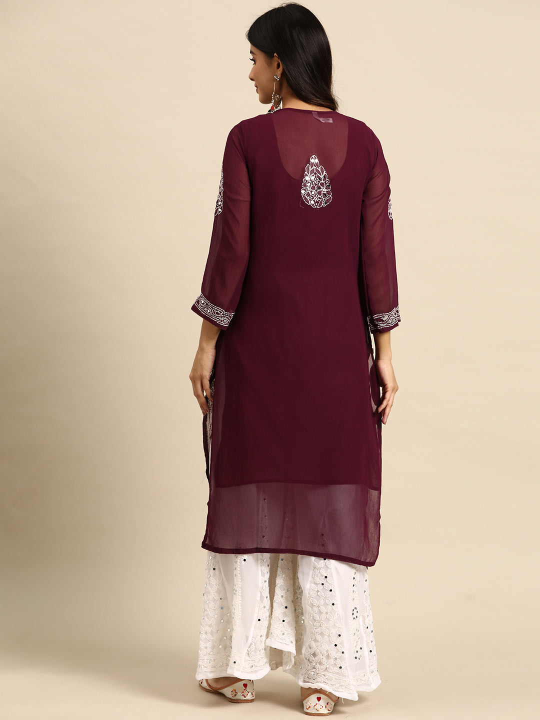 Buy GAYRAA Purple Embroidered Handworked Angarkha Pant with Dupatta (Set of  3) online