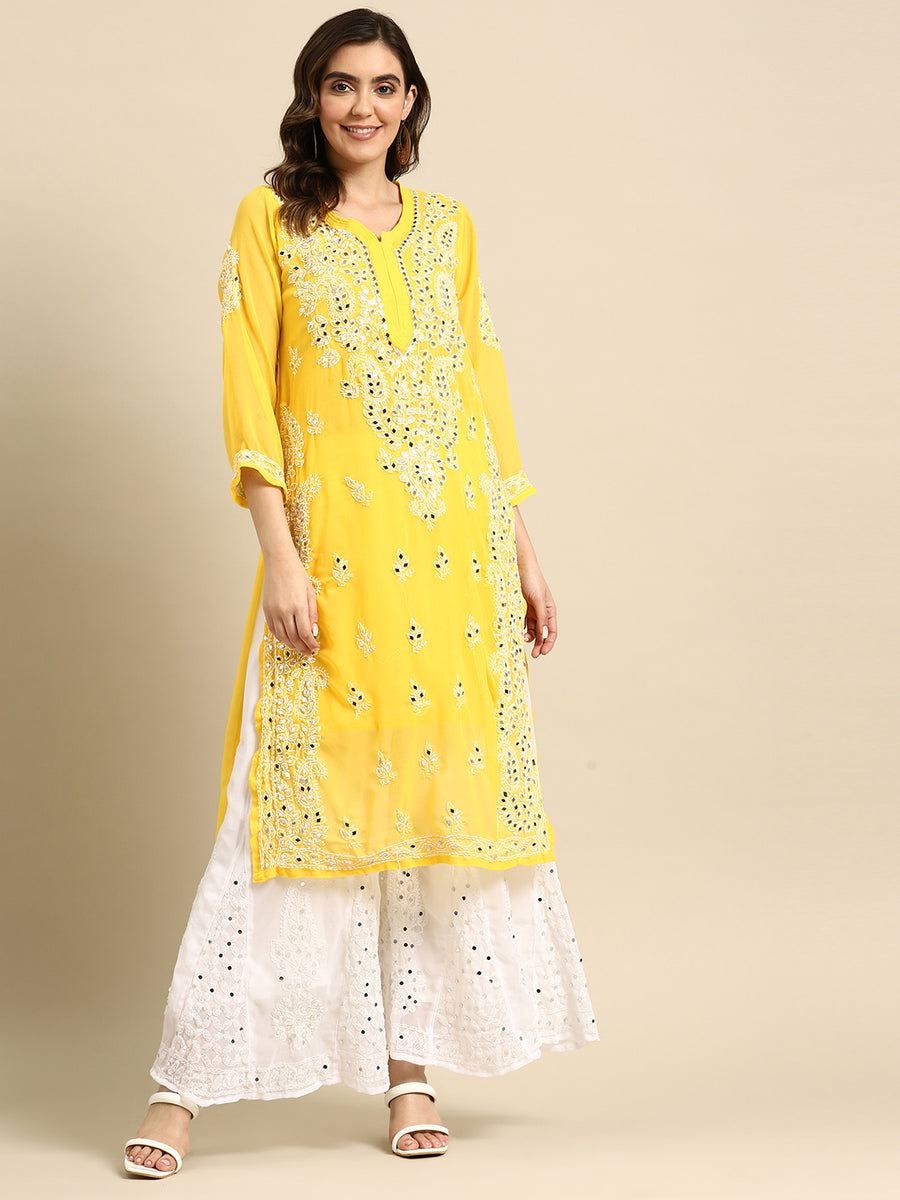 Nikita Dhongdi's Neon Mirror Handcrafted Chikankari Kurta with Sharara ...