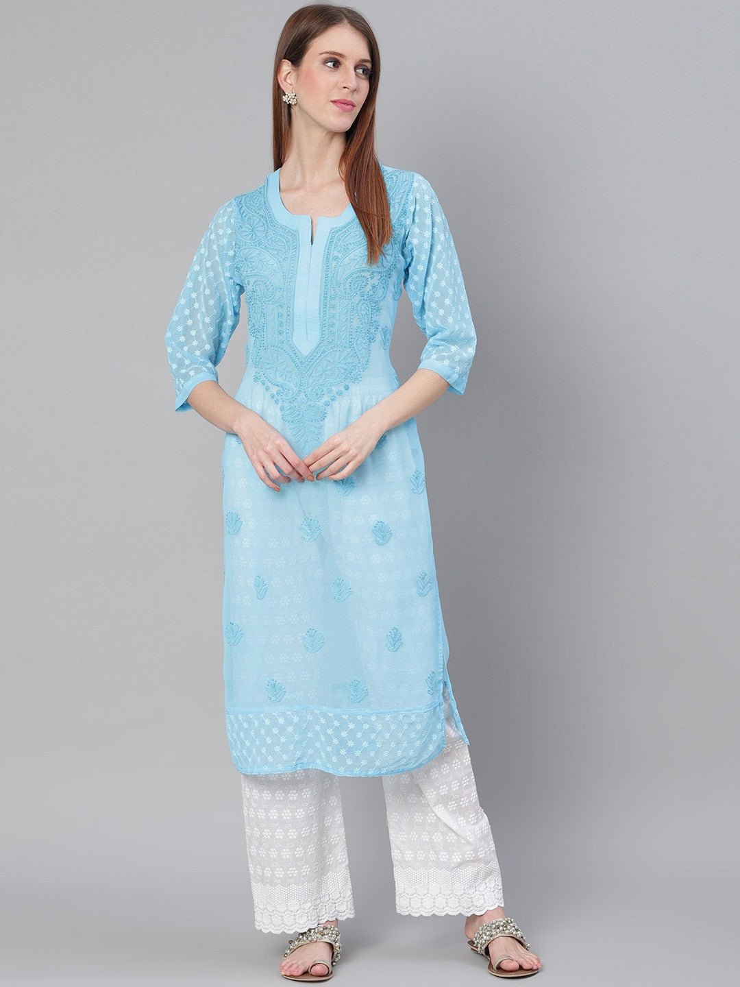 Nikita Dhongdi's Mirror Handcrafted Chikankari Kurta with mirror work -Option available for without mirror