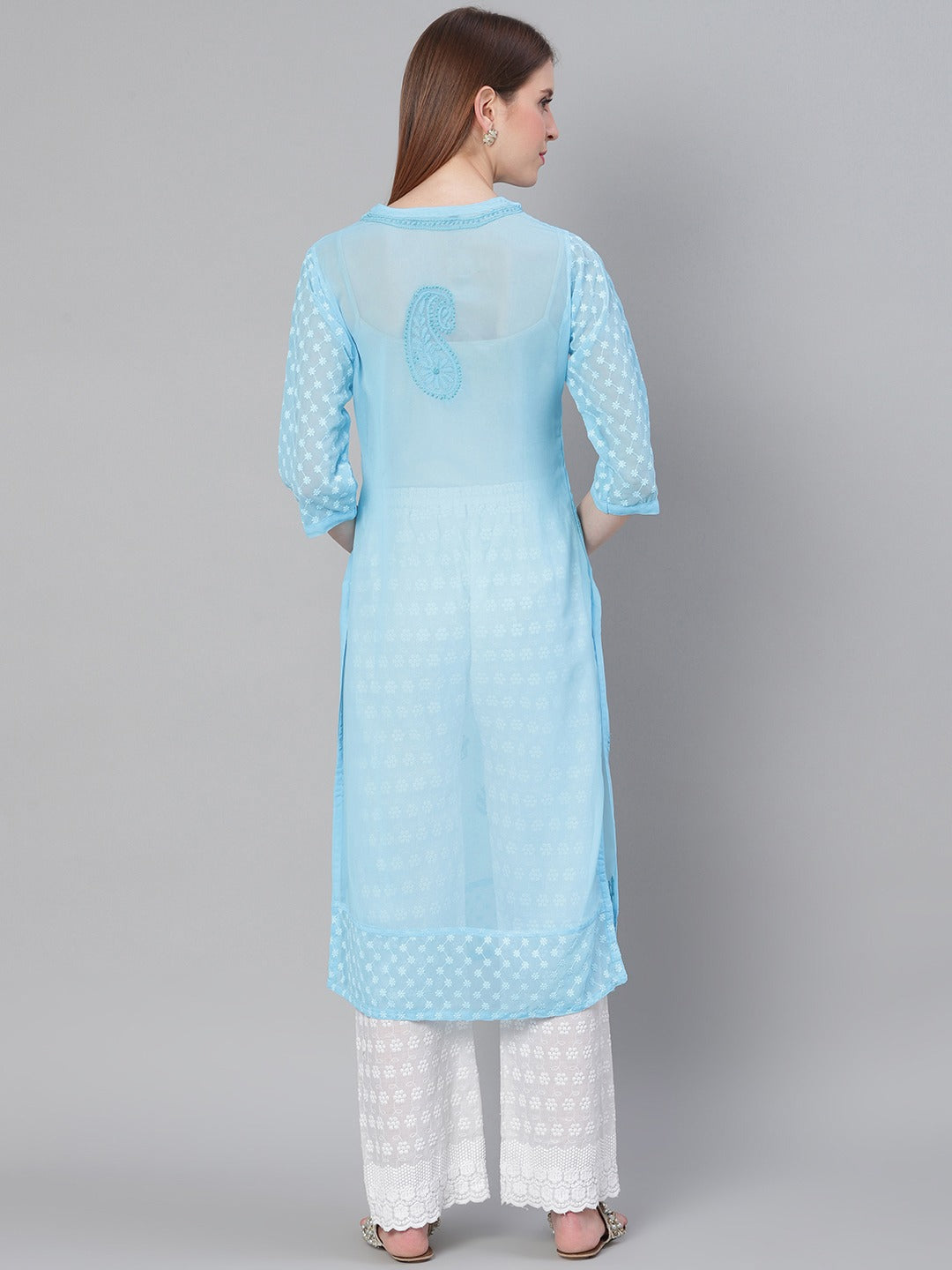 Nikita Dhongdi's Mirror Handcrafted Chikankari Kurta with mirror work -Option available for without mirror