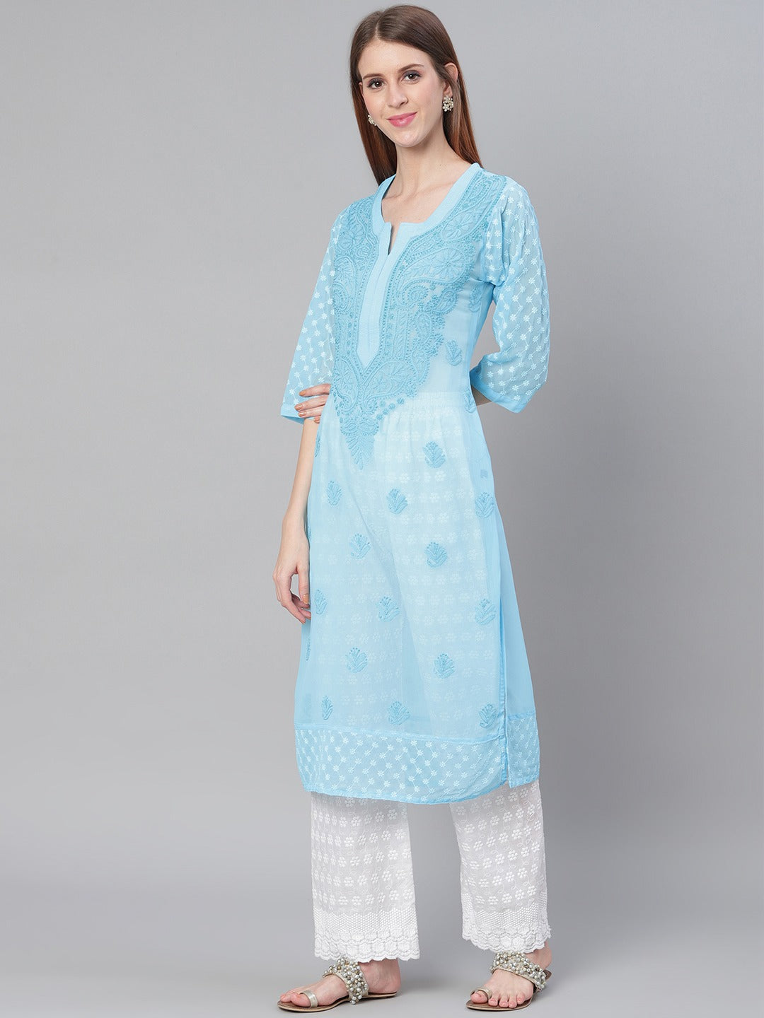 Nikita Dhongdi's Mirror Handcrafted Chikankari Kurta with mirror work -Option available for without mirror