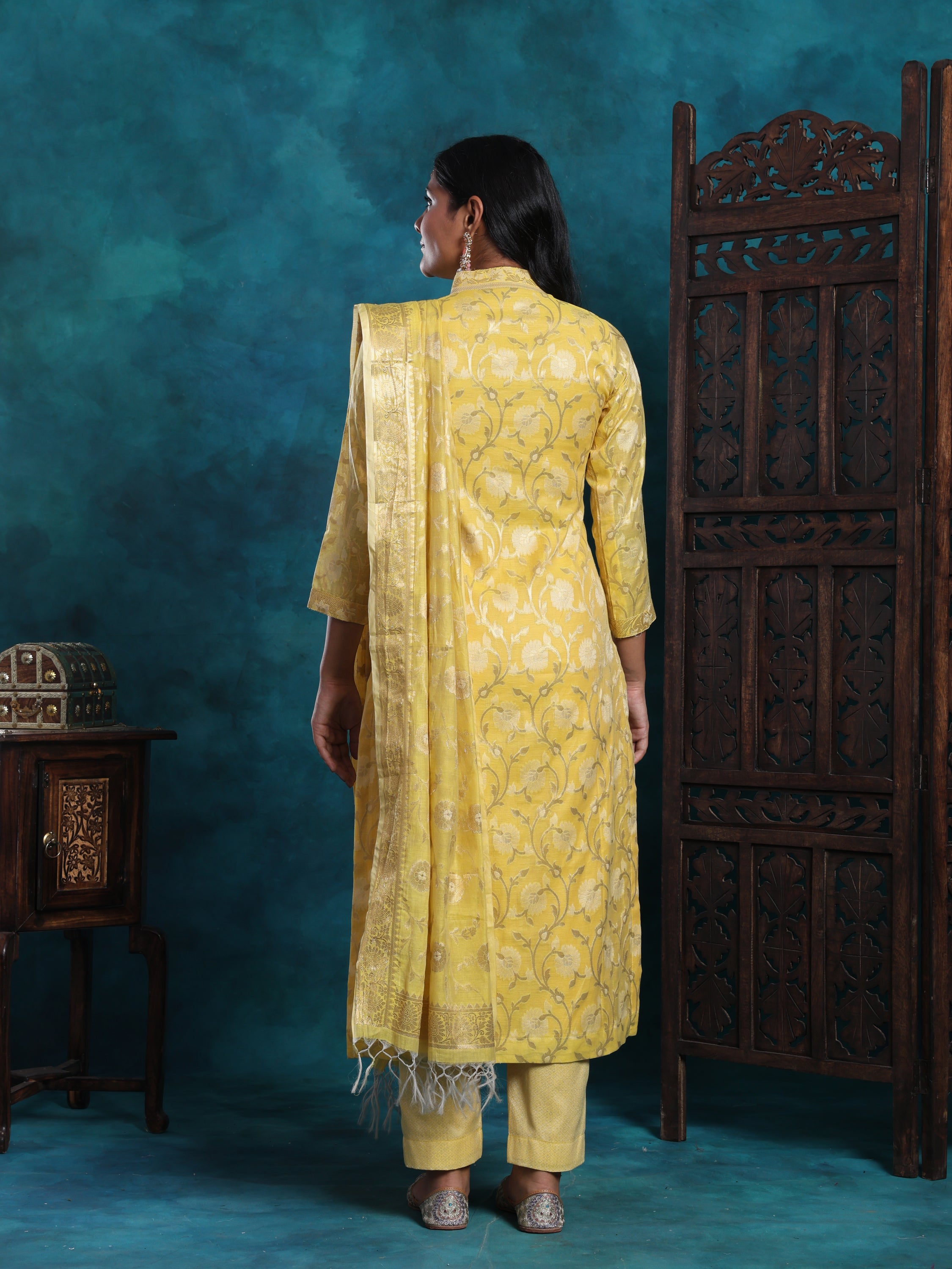 Yellow Gold Banarasi Zari Work Suit