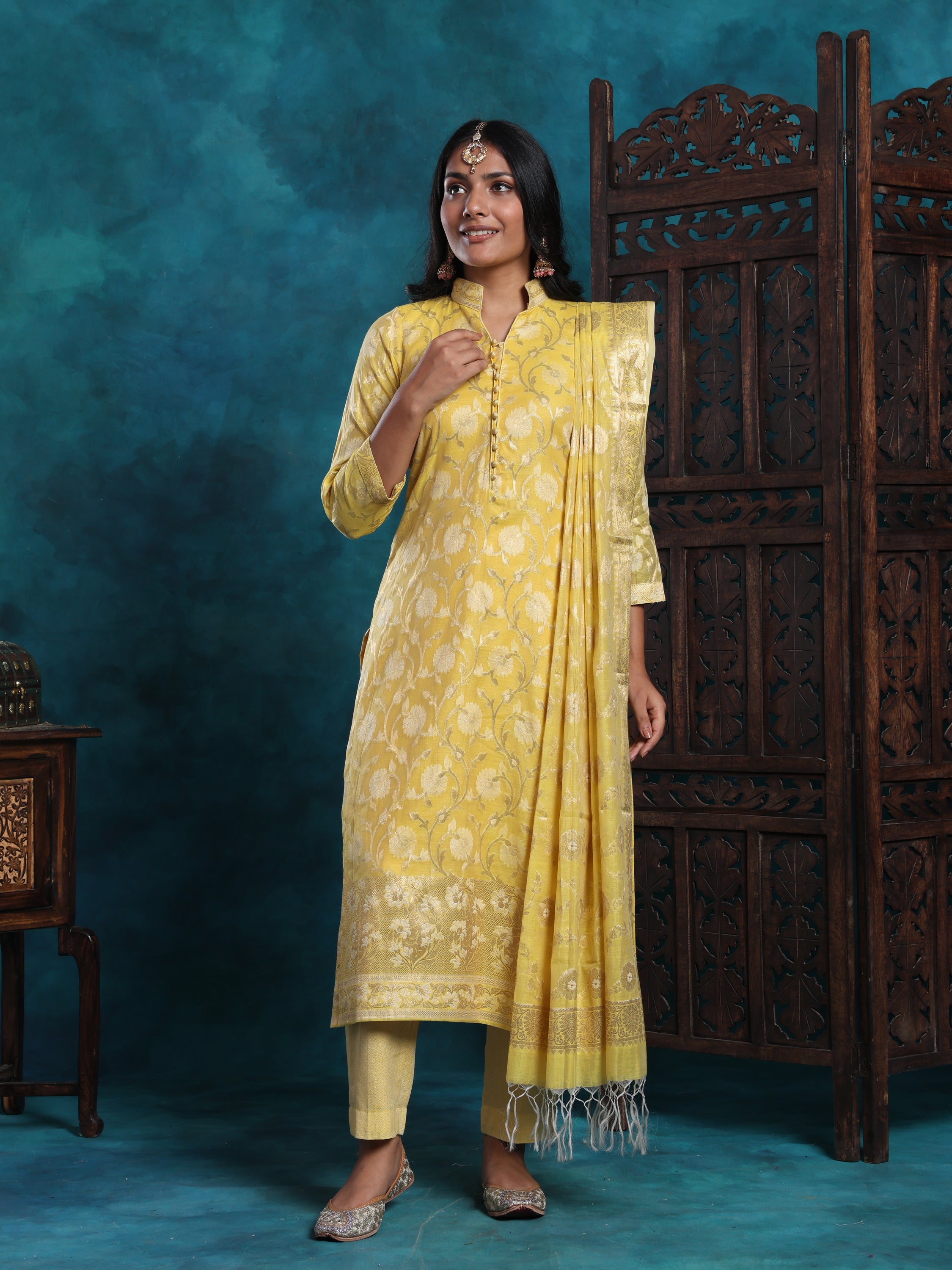 Yellow Gold Banarasi Zari Work Suit