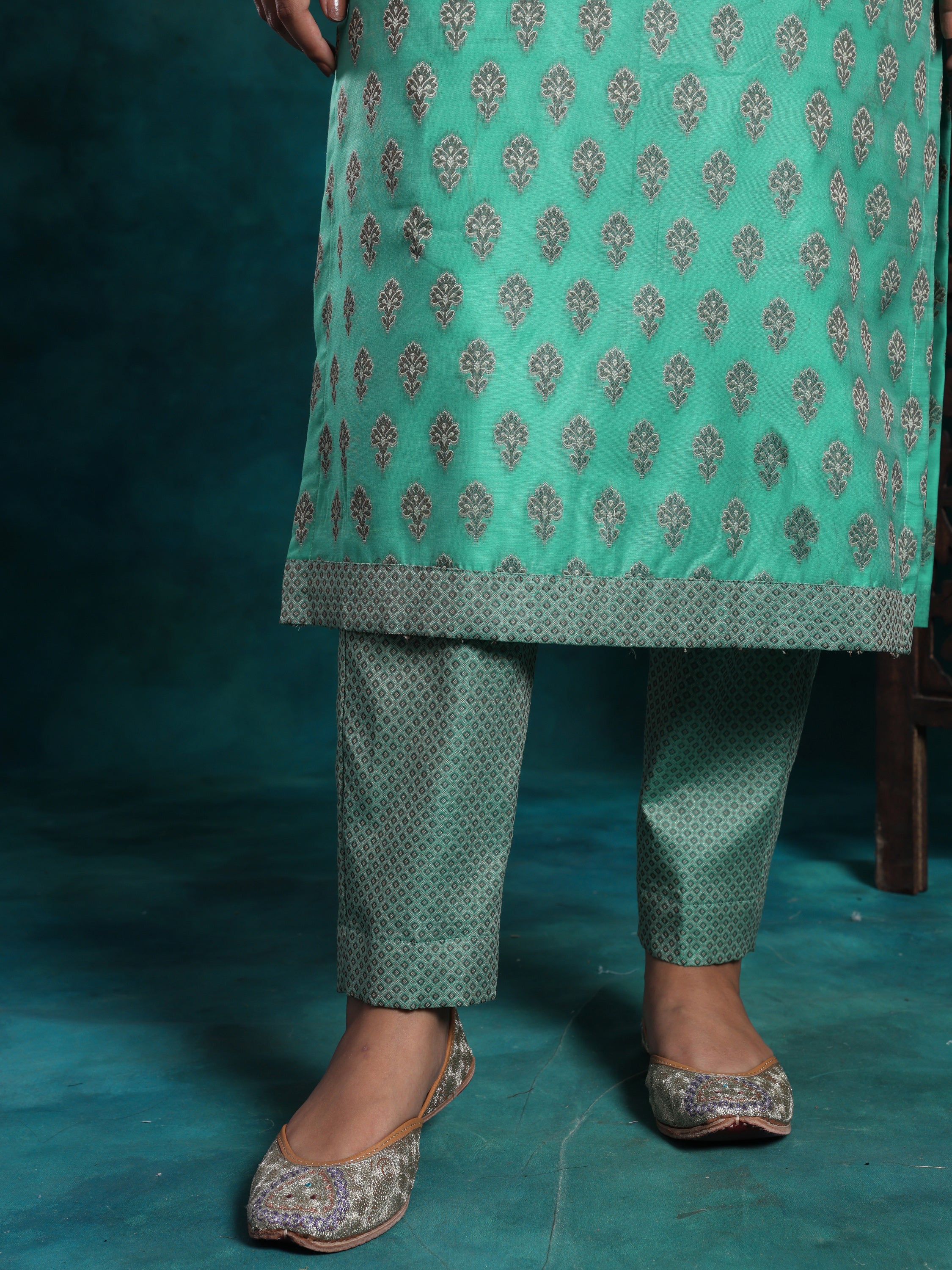 Light Green Zari Work Banarasi Brocade Suit