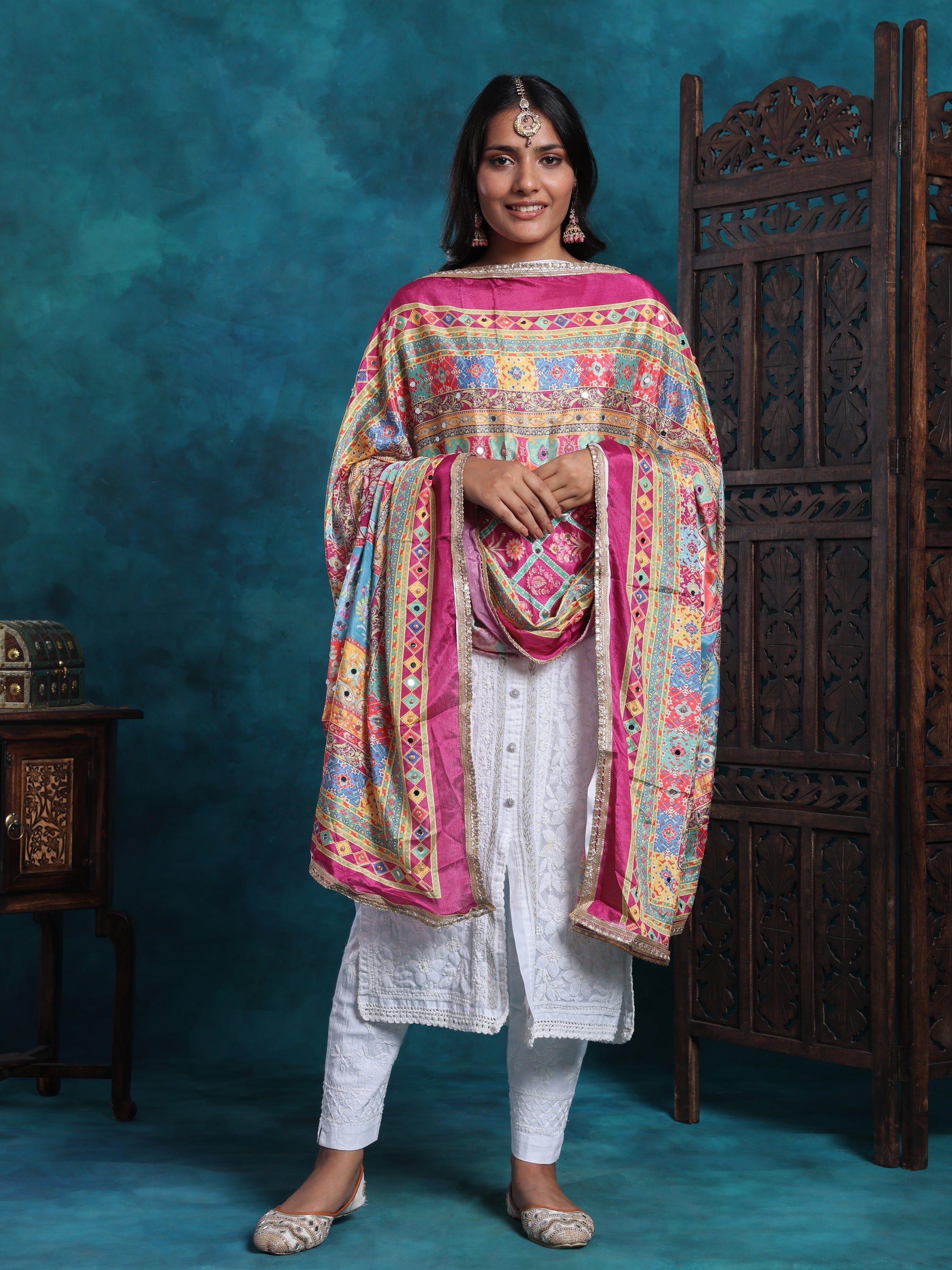 Intricate Handcrafted Pakistani Dupatta With Real Mirror Work