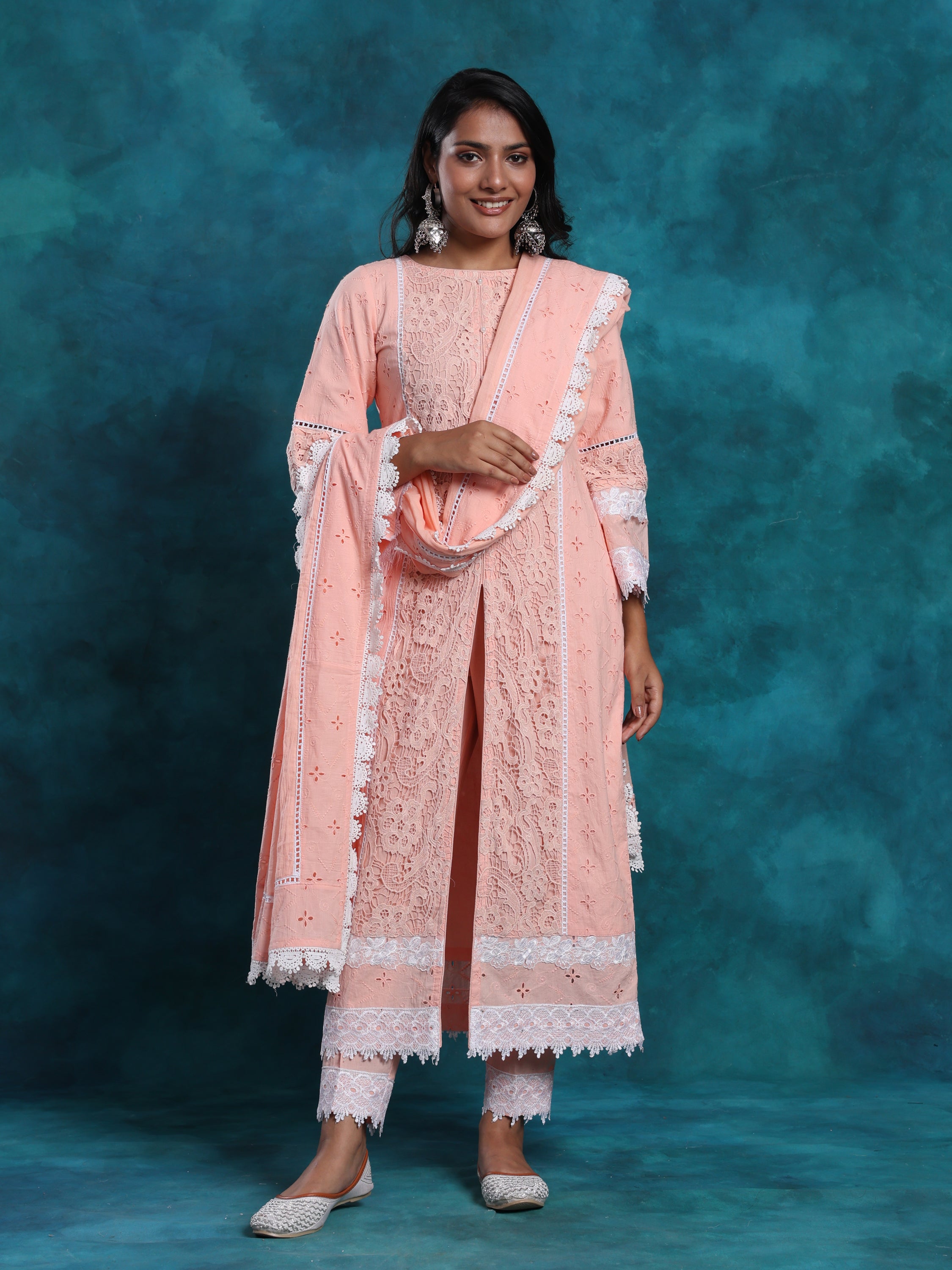 Crochet Pakistani Style Pure Cotton Schiffly Chikan Suit