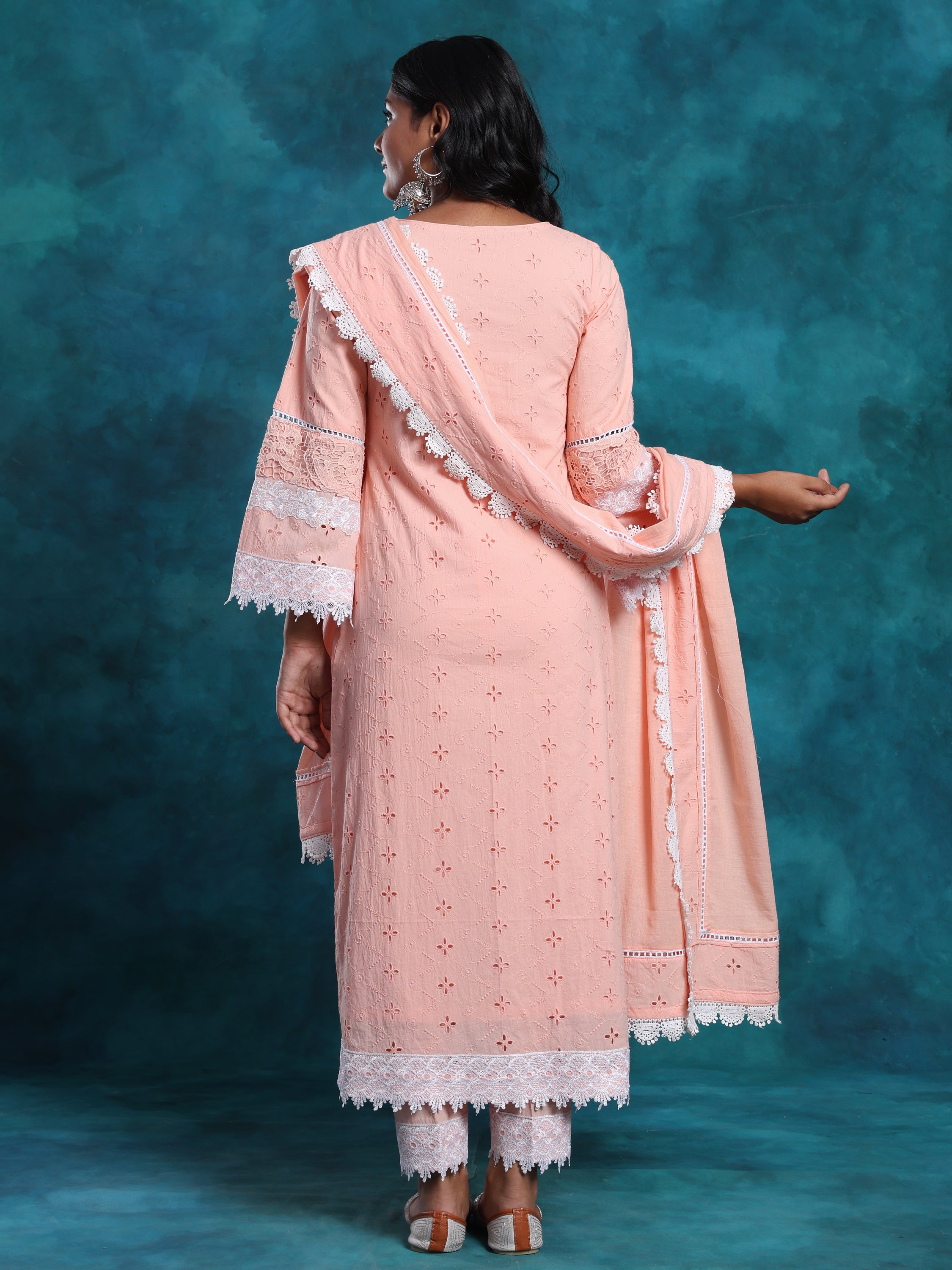 Crochet Pakistani Style Pure Cotton Schiffly Chikan Suit