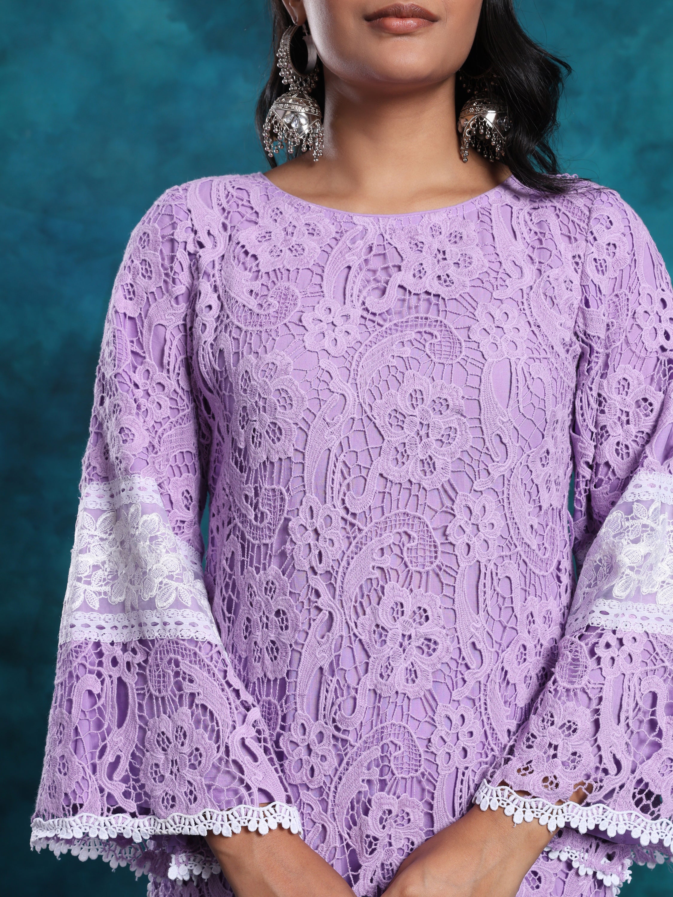 Mauve With White Pakistani Style Schiffly Chikan Suit In Cotton